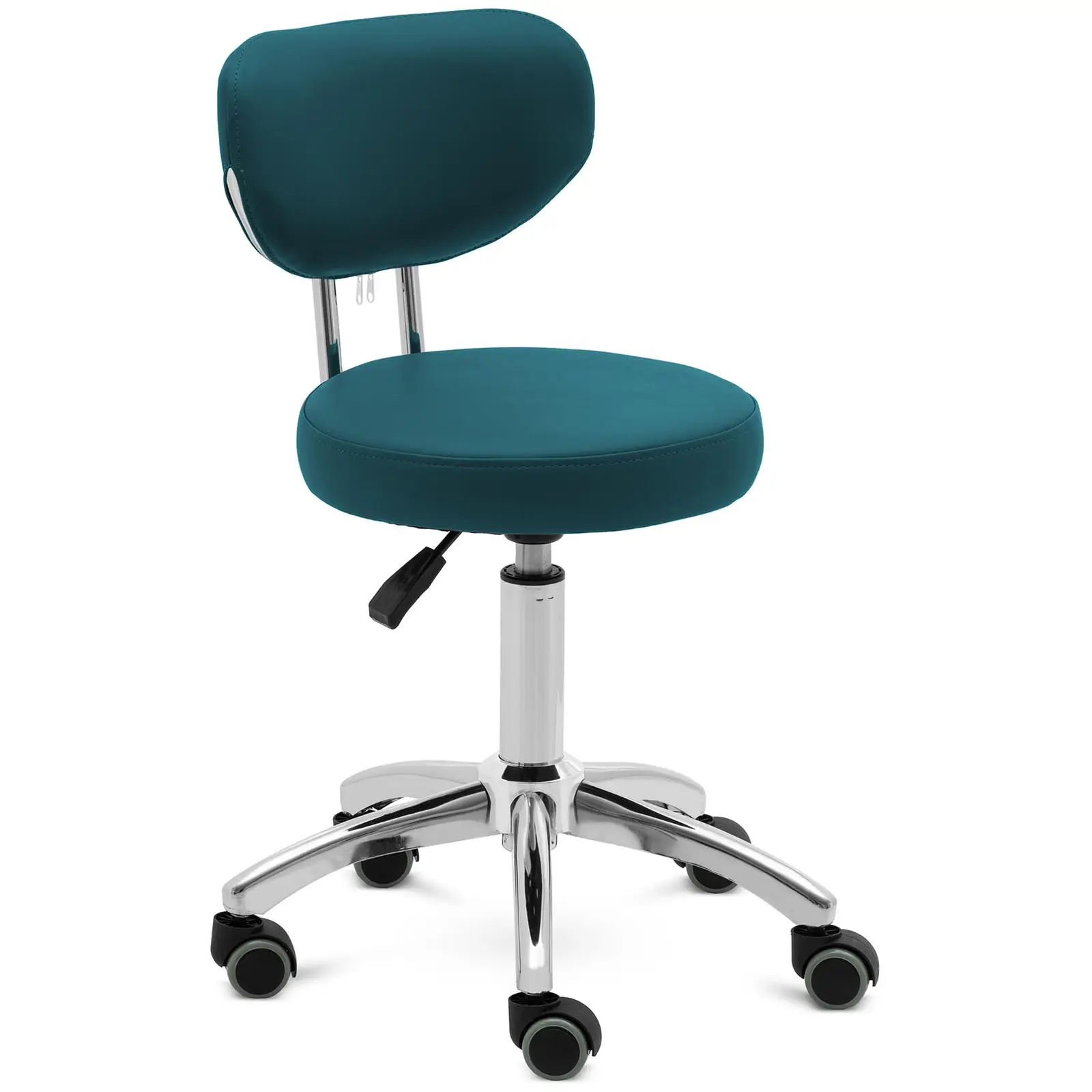 Tabouret à roulette avec dossier - 46 - 60 cm - 150 kg - Turquoise