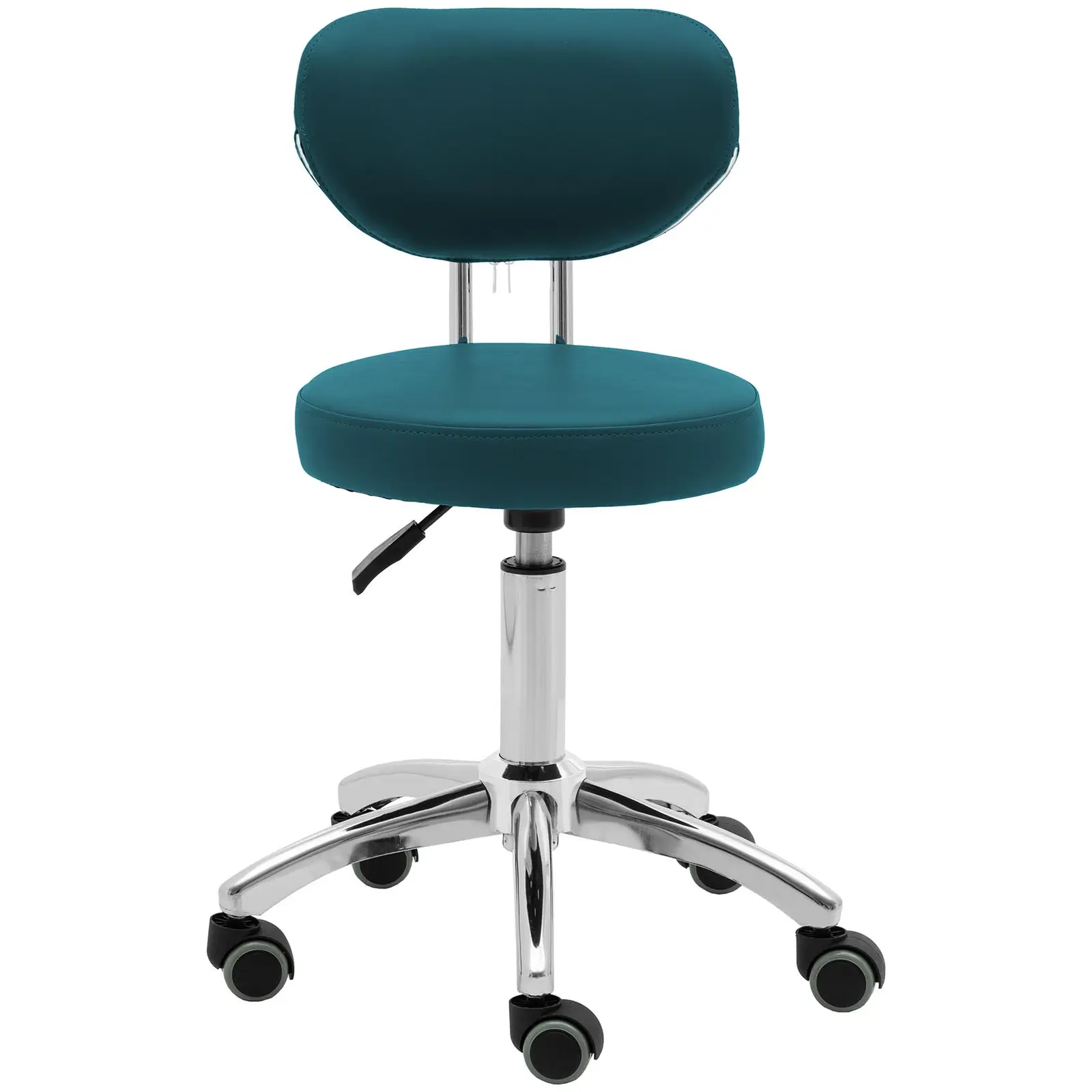 Tabouret à roulette avec dossier - 46 - 60 cm - 150 kg - Turquoise