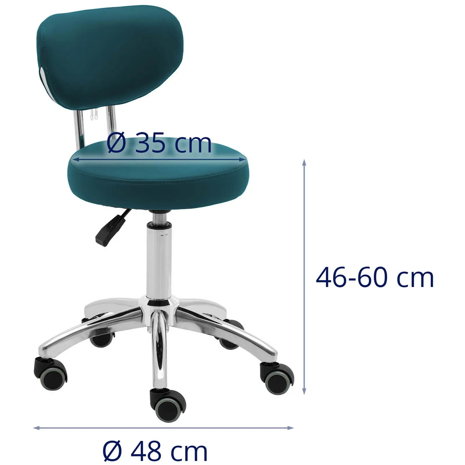 Otočná židle na kolečkách s opěradlem - 46–60 cm - 150 kg - tyrkysová (Minimální výška sezení: 46 cm)