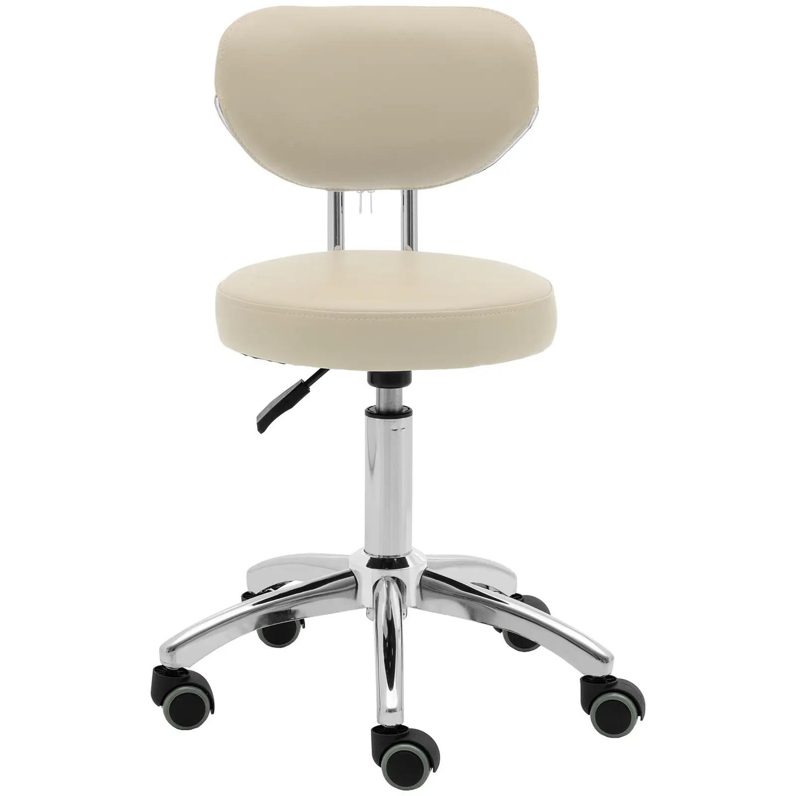 Tabouret à roulette avec dossier - 46 - 60 cm - 150 kg - Beige foncé