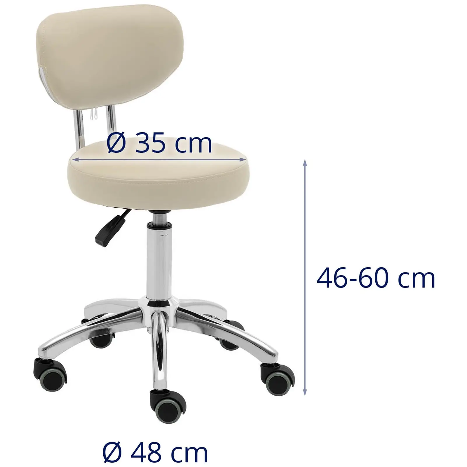 Tabouret à roulette avec dossier - 46 - 60 cm - 150 kg - Beige foncé