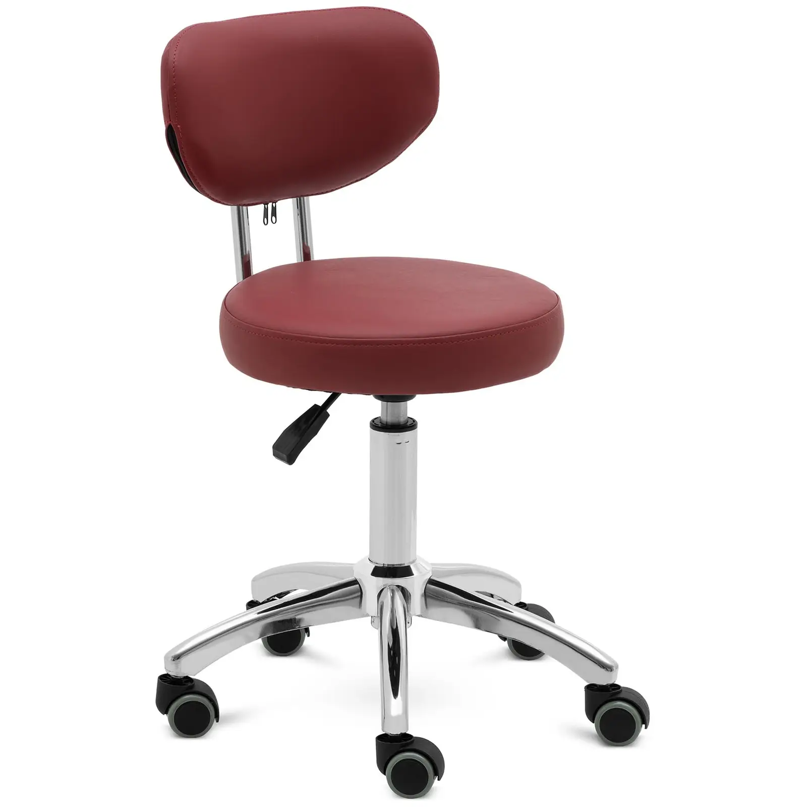 Roller Stool with Backrest - 46 - 60 cm - 150 kg - burgundy - Product Image