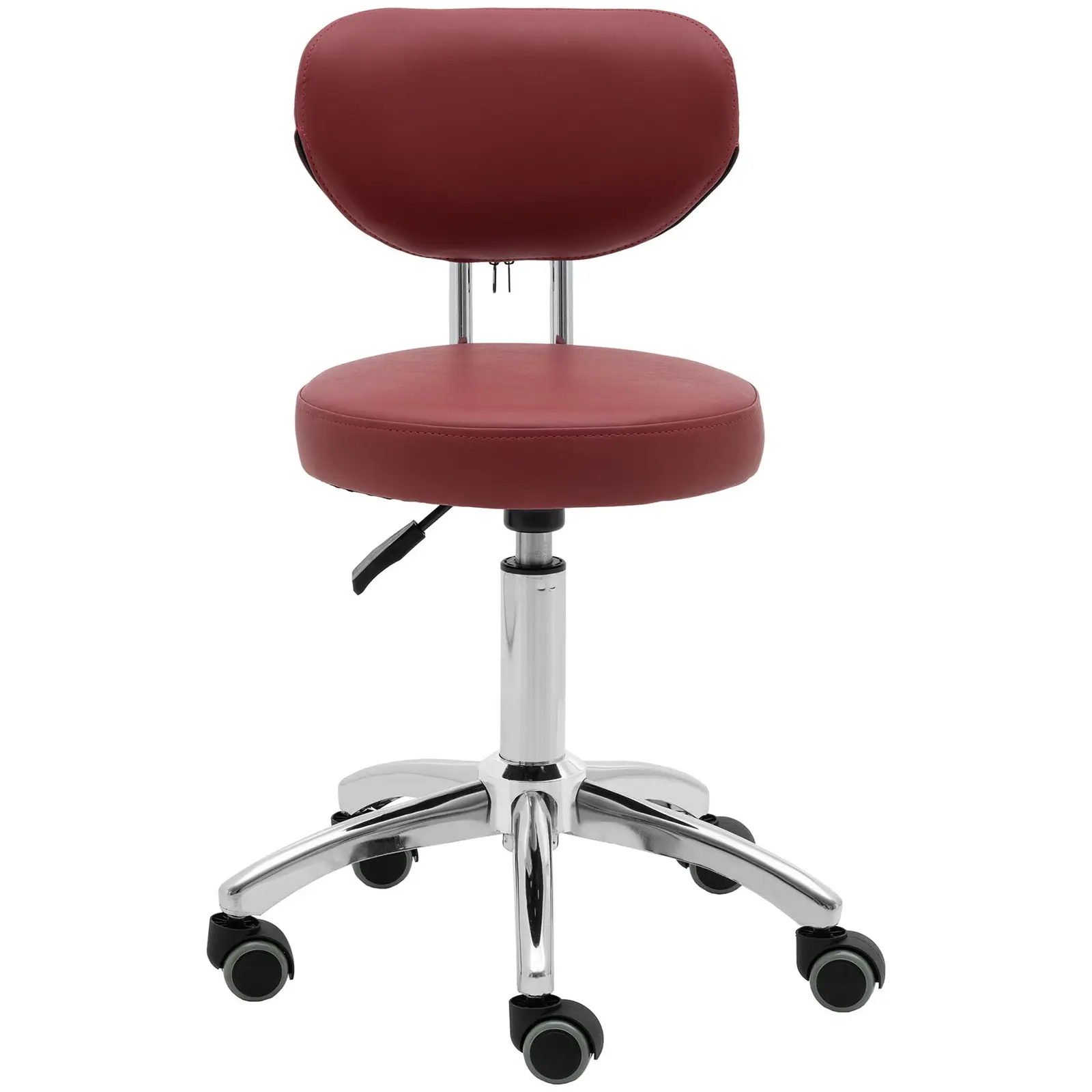 Tabouret à roulette avec dossier - 46 - 60 cm - 150 kg - Bordeaux