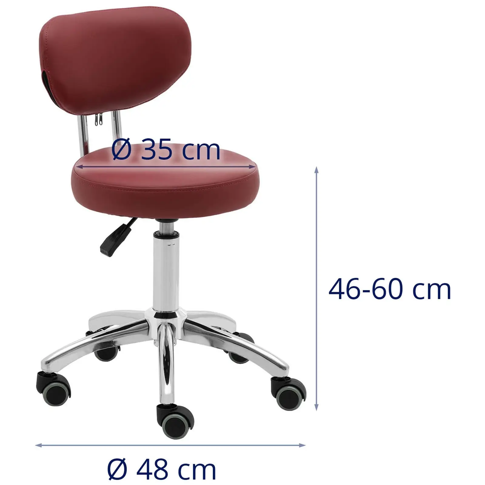 Gurulós szék háttámlával - 46–60 cm - 150 kg - bordó
