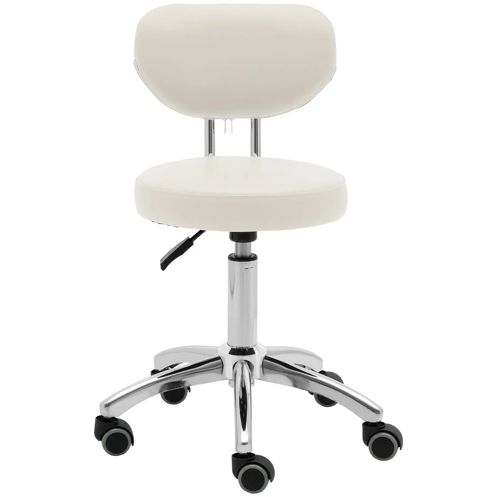 Tabouret à roulette avec dossier - 46 - 60 cm - 150 kg - Beige (Charge max.: 150 kg)