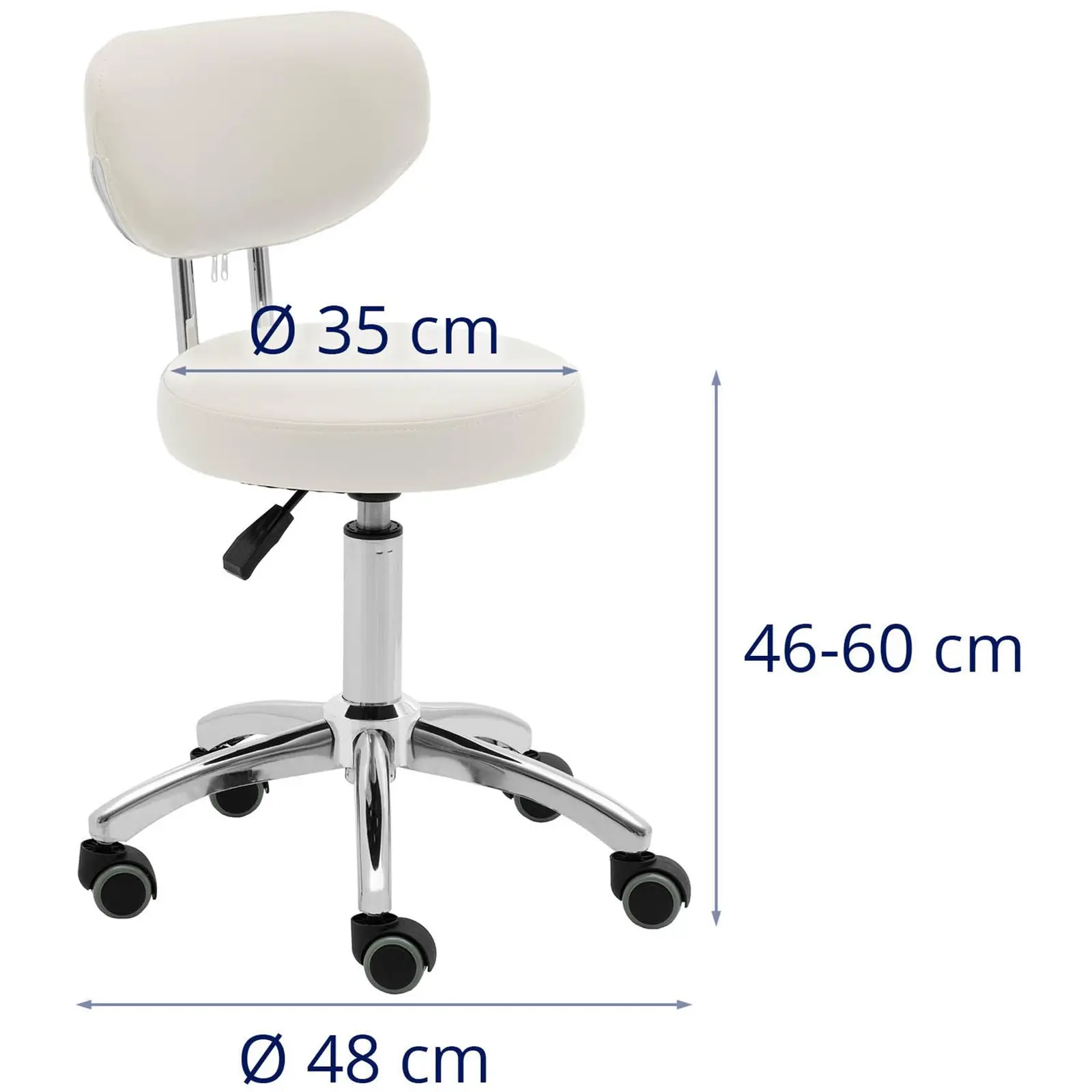 Tabouret à roulette avec dossier - 46 - 60 cm - 150 kg - Beige (Hauteur min. siège(s): 46 cm)