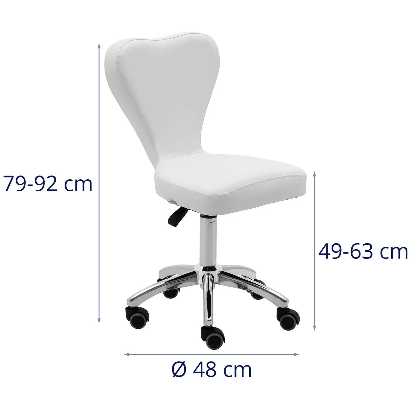 Gurulós szék háttámlával - 49–63 cm - 150 kg - fehér