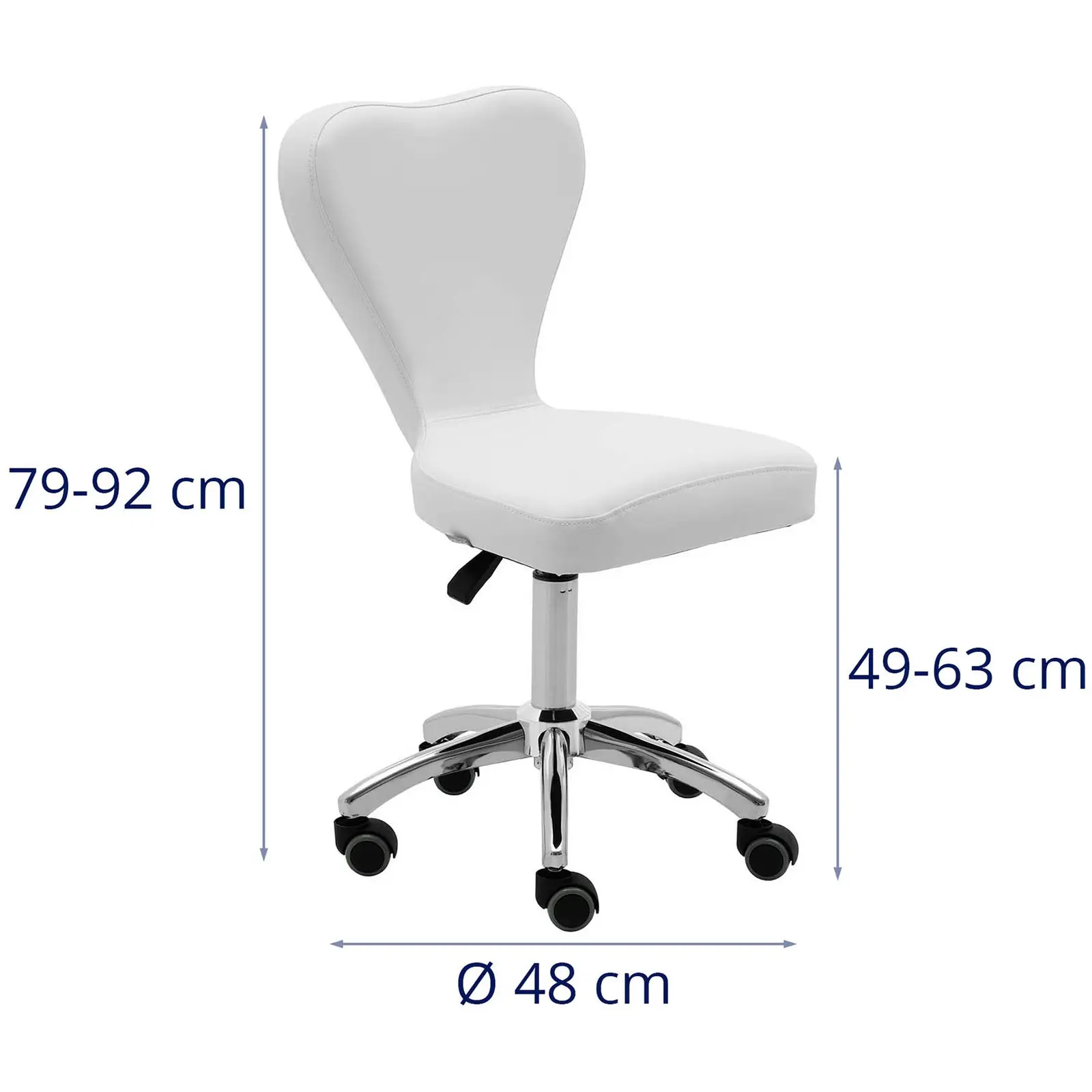 Taburete con ruedas y respaldo - 49 - 63 cm - 150 kg - blanco