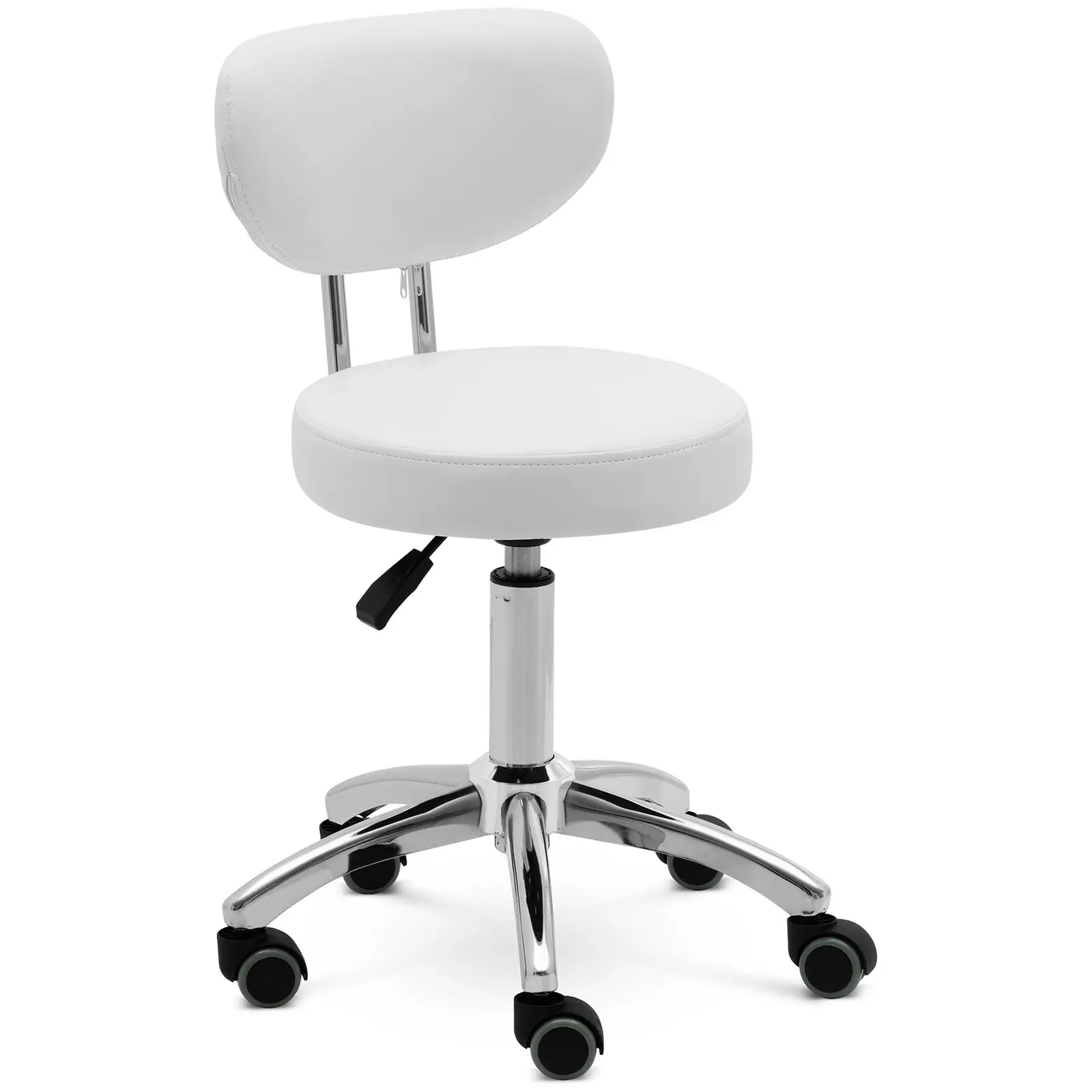 Tabouret à roulette avec dossier - 46 - 60 cm - 150 kg - Blanc