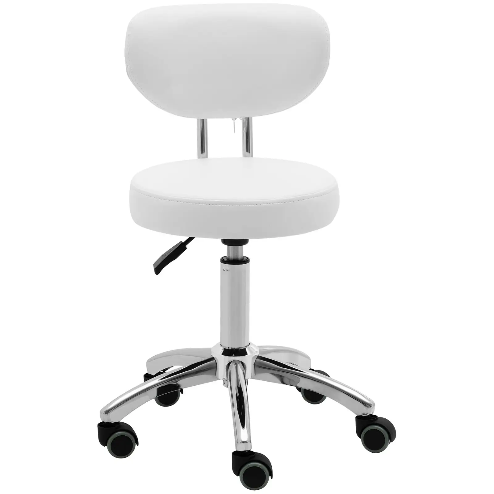 Tabouret à roulette avec dossier - 46 - 60 cm - 150 kg - Blanc