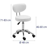 Roller Stool with Backrest - 46 - 60 cm - 150 kg - white