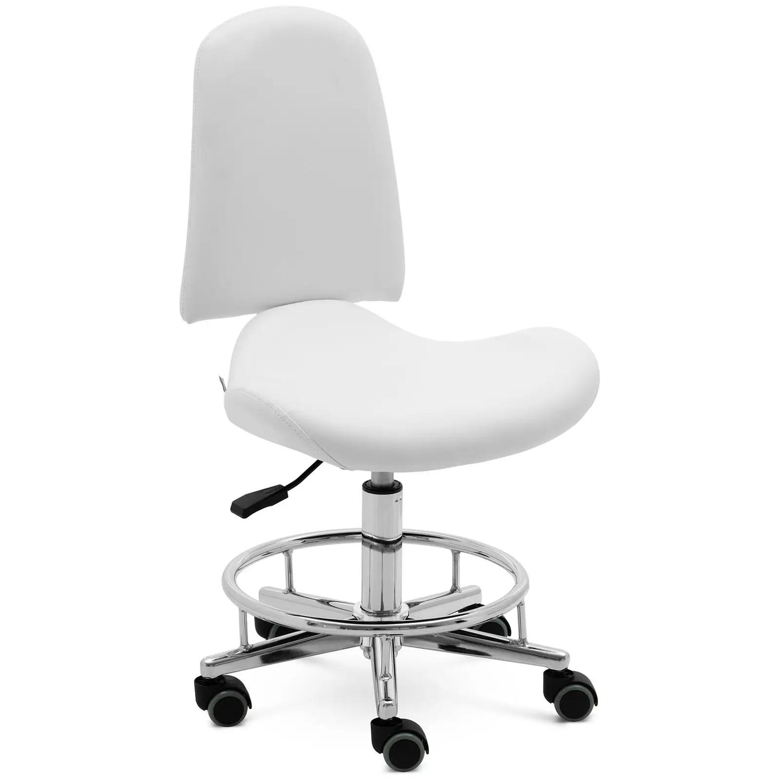 Tabouret à roulette avec dossier - 44 - 58 cm - 150 kg - Blanc