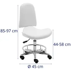 Otočná židle na kolečkách s opěradlem - 44–58 cm - 150 kg - bílá