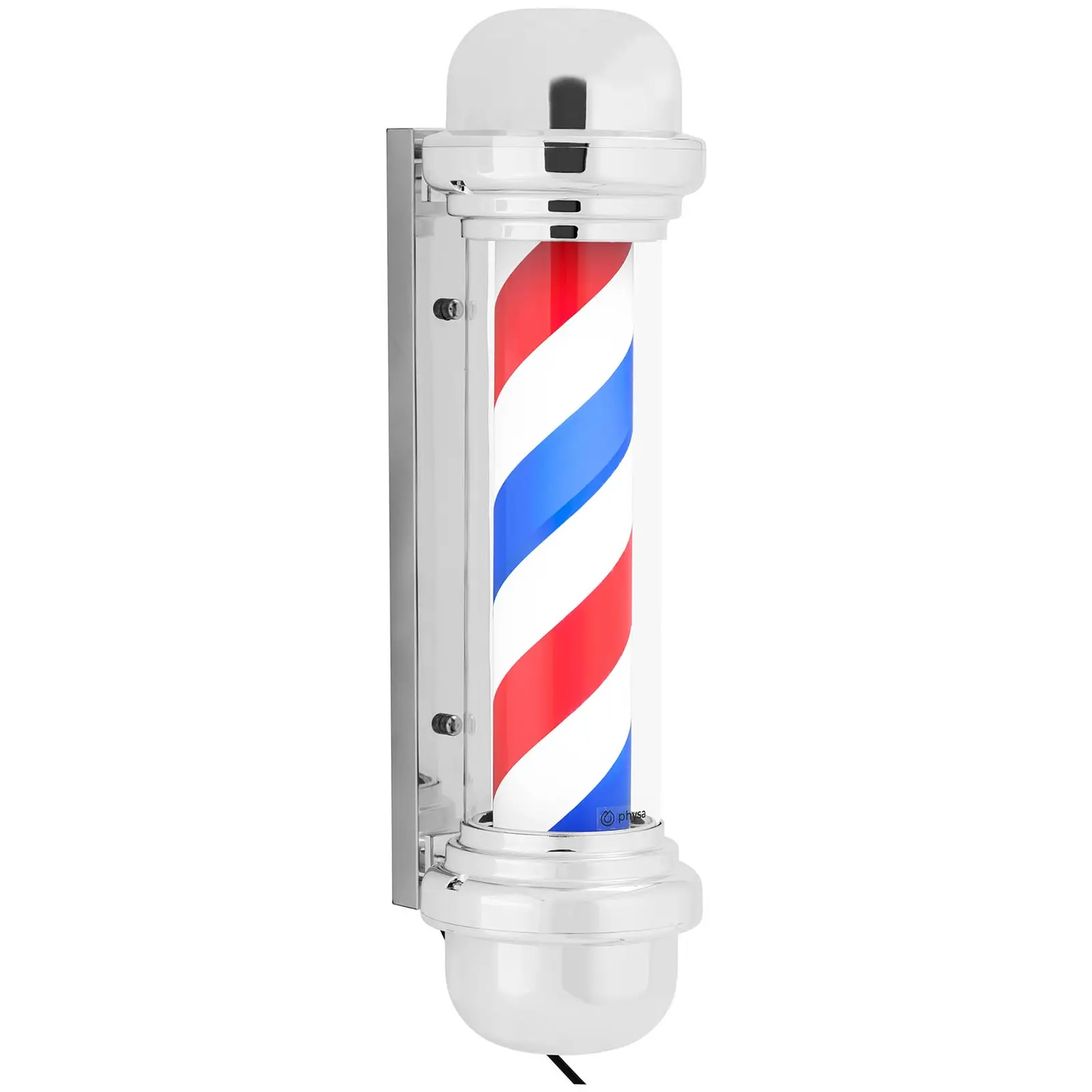 Barber pole - rotační a osvětlená - výška 380 mm - vzdálenost od stěny 25 cm - stříbrný rám