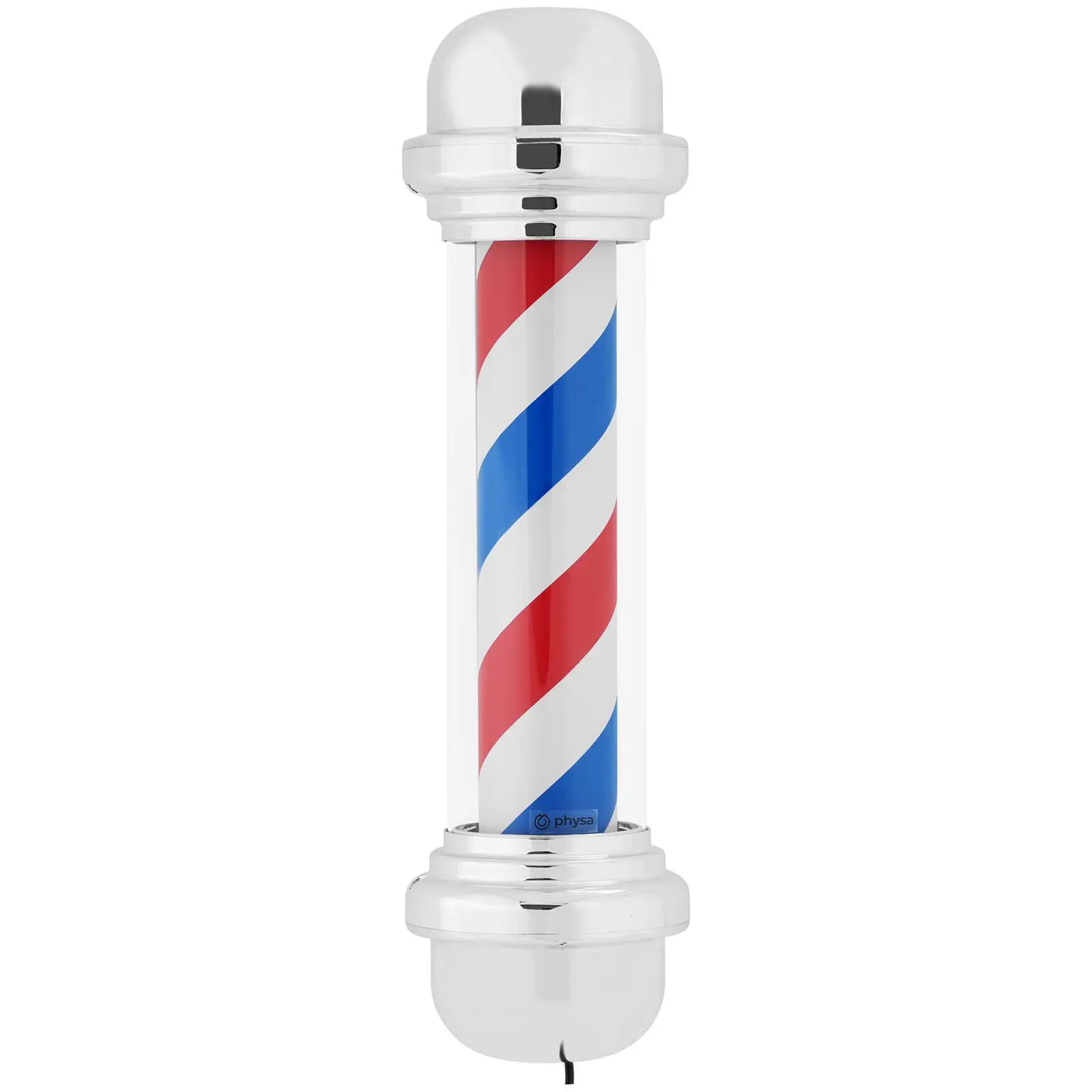 Barber pole - rotační a osvětlená - výška 380 mm - vzdálenost od stěny 25 cm - stříbrný rám