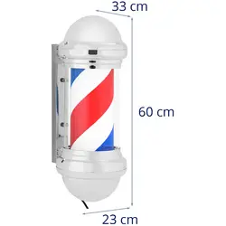 Barber pole - rotační a osvětlená - výška 250 mm - vzdálenost od stěny 31 cm - stříbrný rám