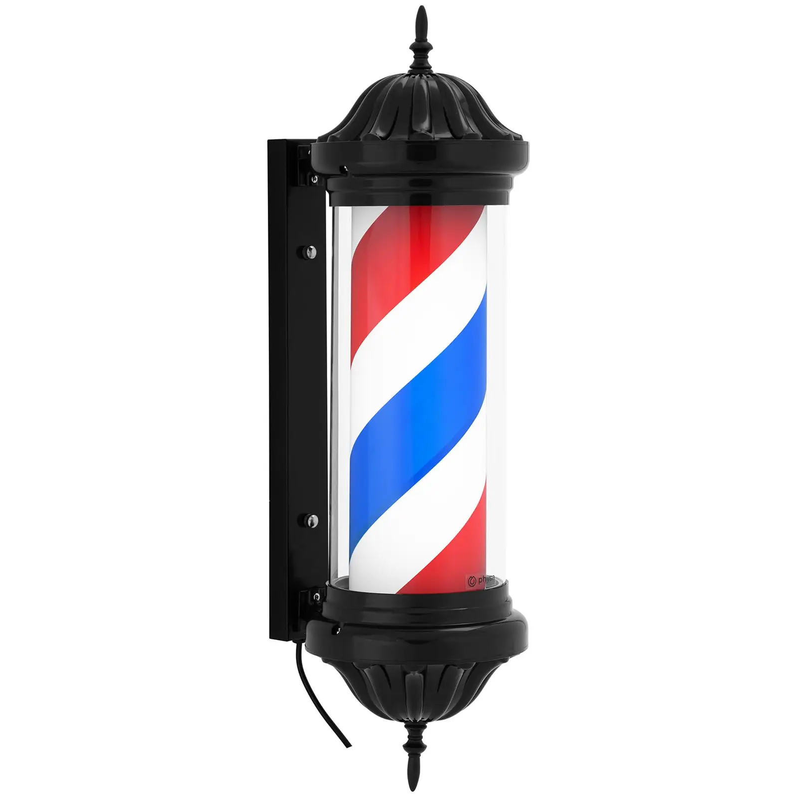 Barber Pole - se rotește și luminează - înălțime 380 mm - 31 cm de la perete - cadru negru