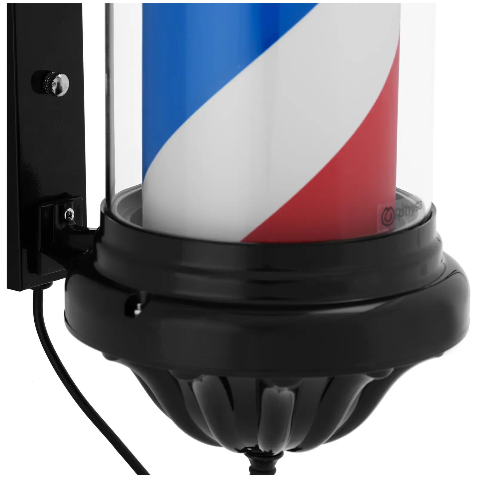 Barber pole - rotační a osvětlená - výška 380 mm - vzdálenost od stěny 31 cm - černý rám (Světlo LED: Ano)