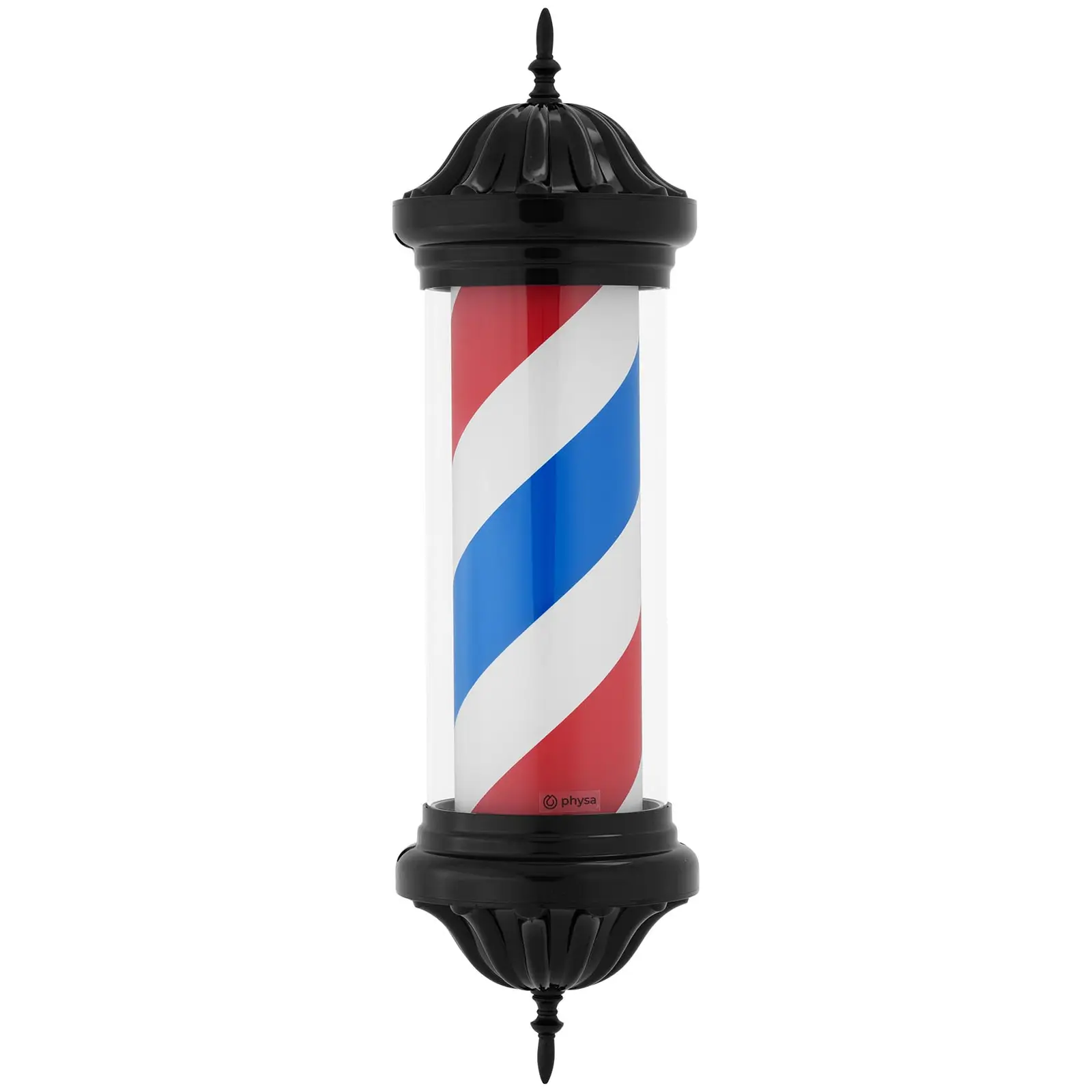 Barber Pole - se rotește și luminează - înălțime 380 mm - 31 cm de la perete - cadru negru