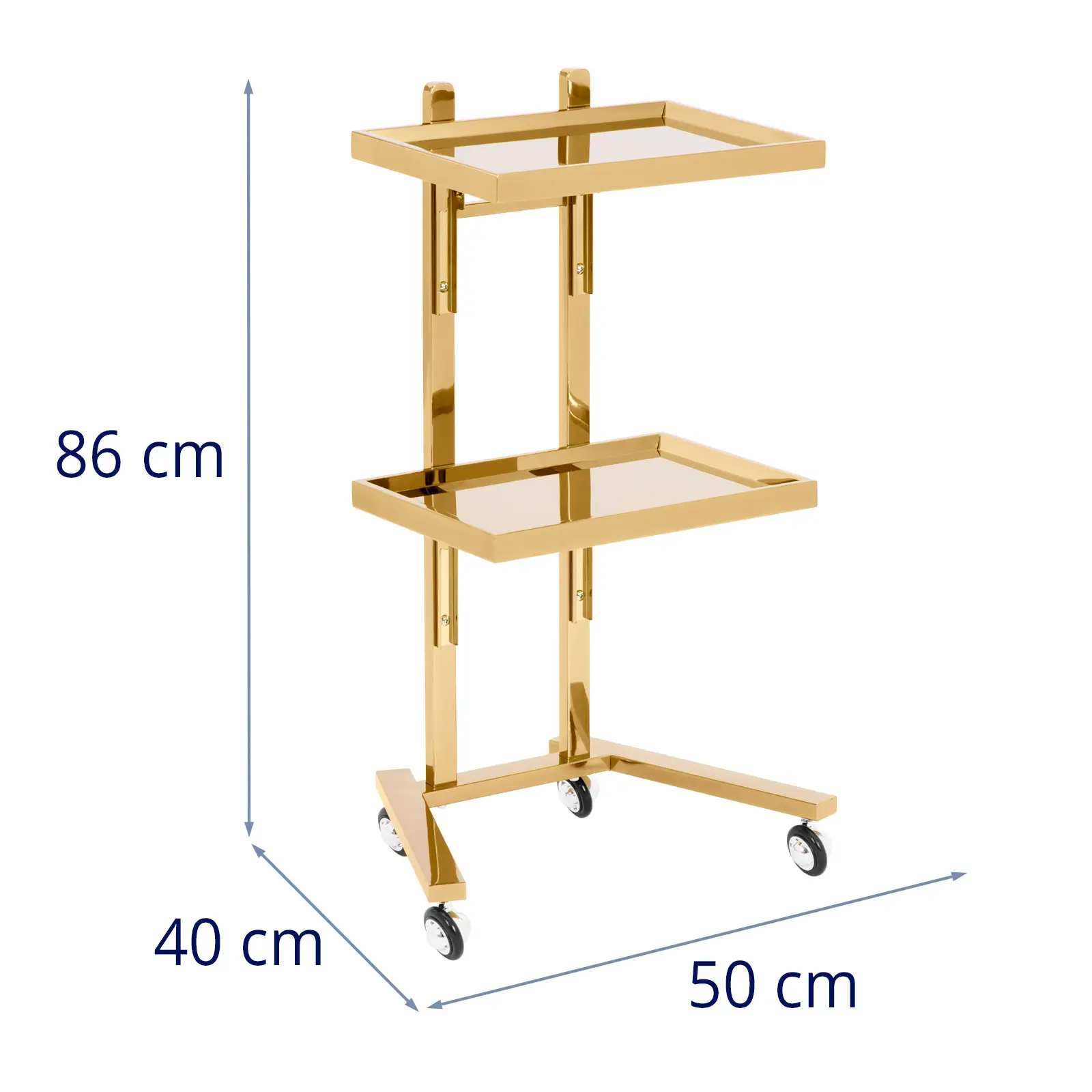 Carrello per estetista - 2 ripiani - 40 x 86 x 50 cm - Oro