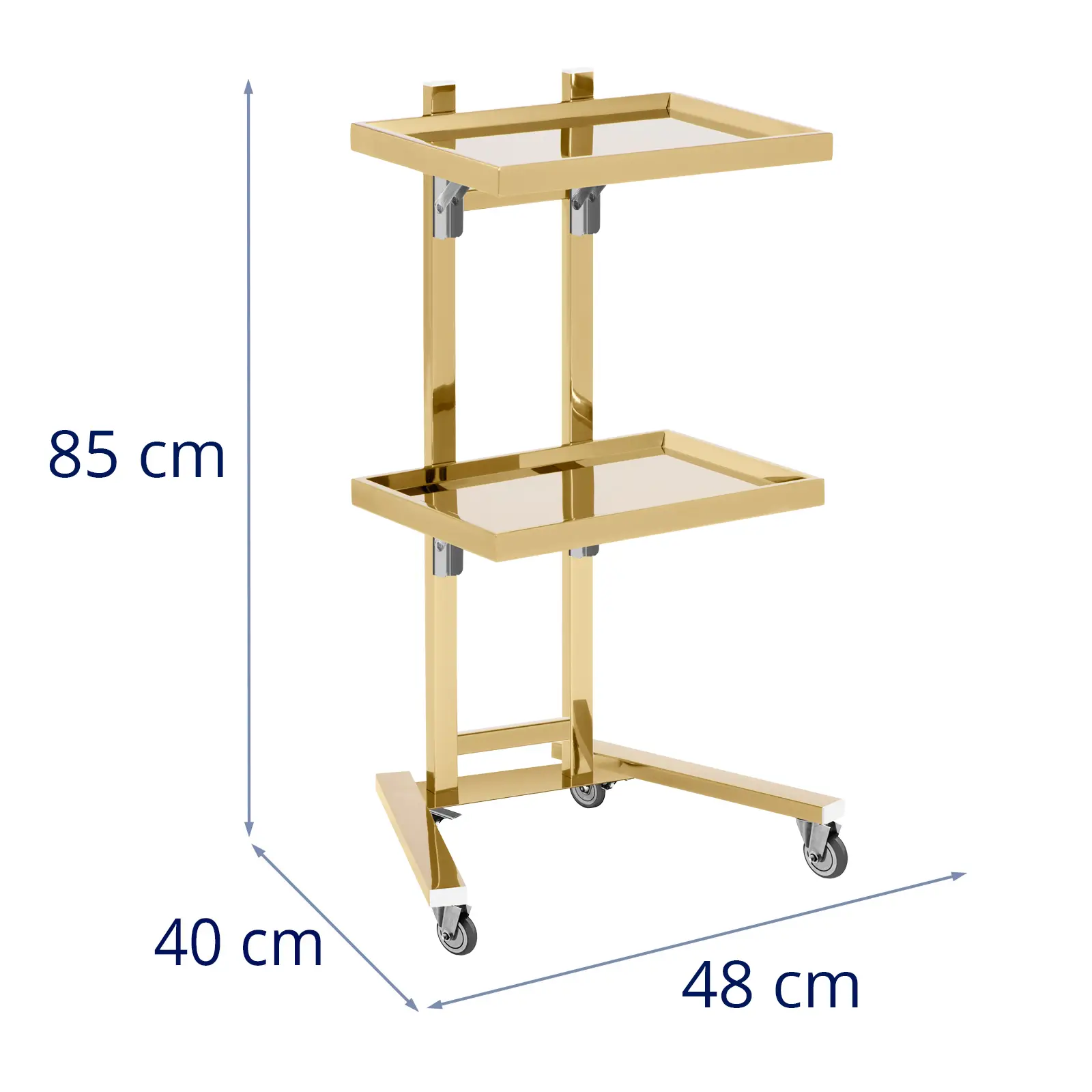 Kozmetikai kocsi - 2 polc - 40 x 85 x 48 cm - arany (Görgők száma: 4 Pc)