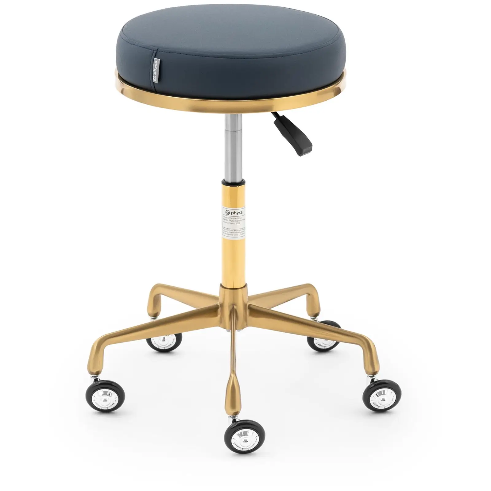 Tabouret à roulettes - 51 - 64 cm - 150 kg - Bleu marine/Doré