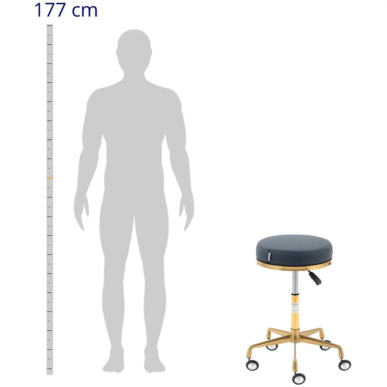 Sgabello tondo - 51 - 64 cm - 150 kg - Blu marino, oro