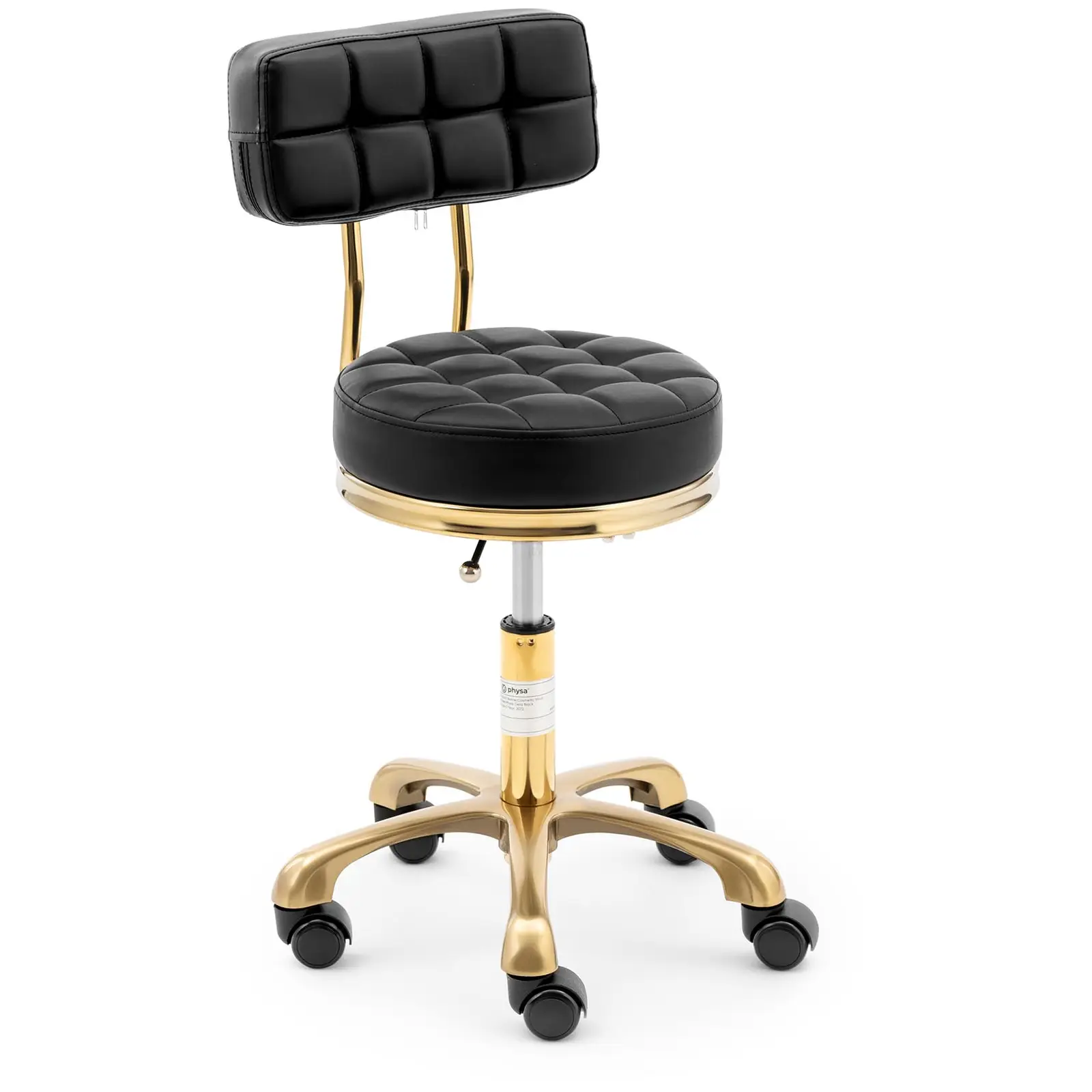 Tabouret à roulette avec dossier - 51 - 66 cm - 150 kg - Noir