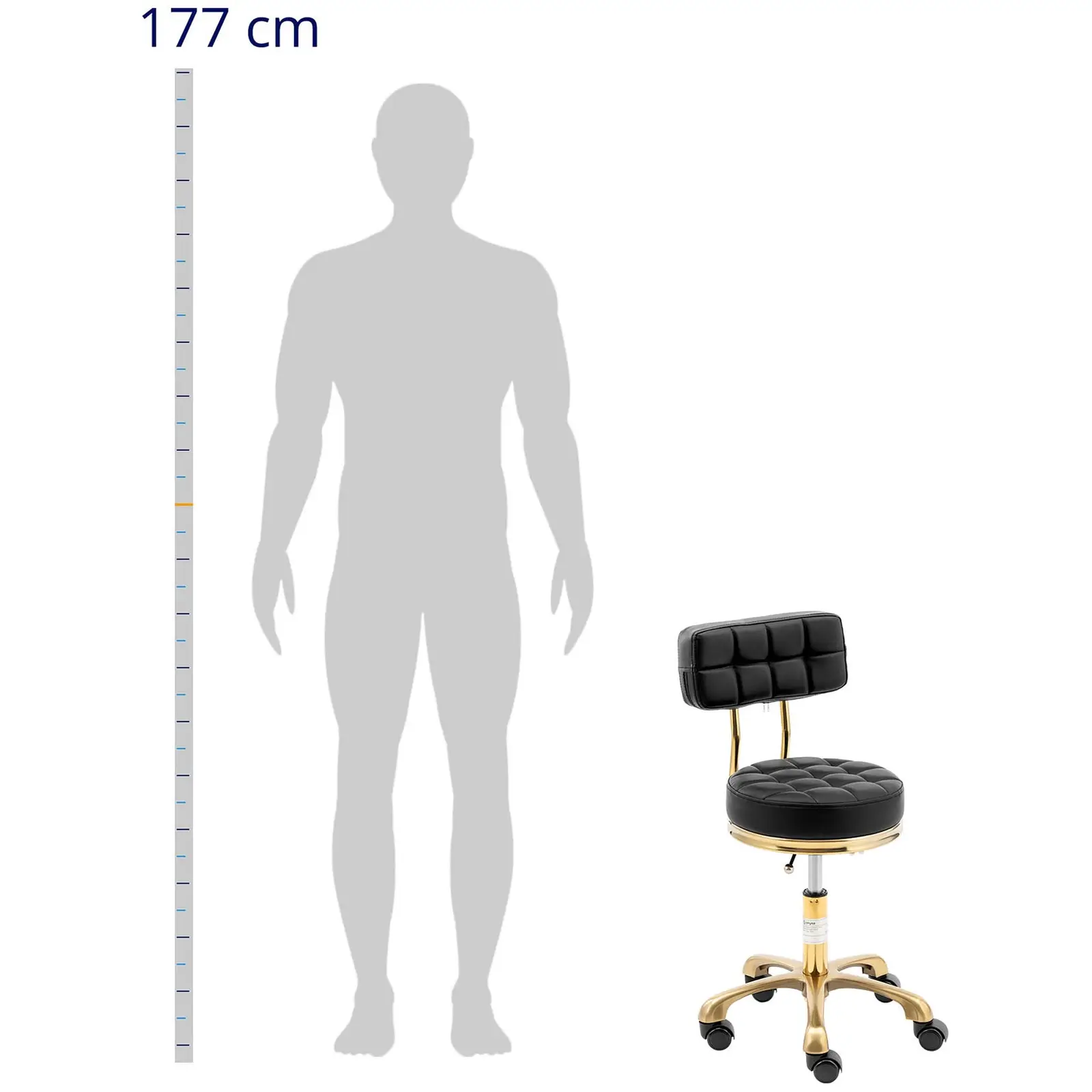 Stolička na kolečkách s opěradlem - 51 - 66 cm - 150 kg - černý (Opěrný kroužek na nohu: Ne)