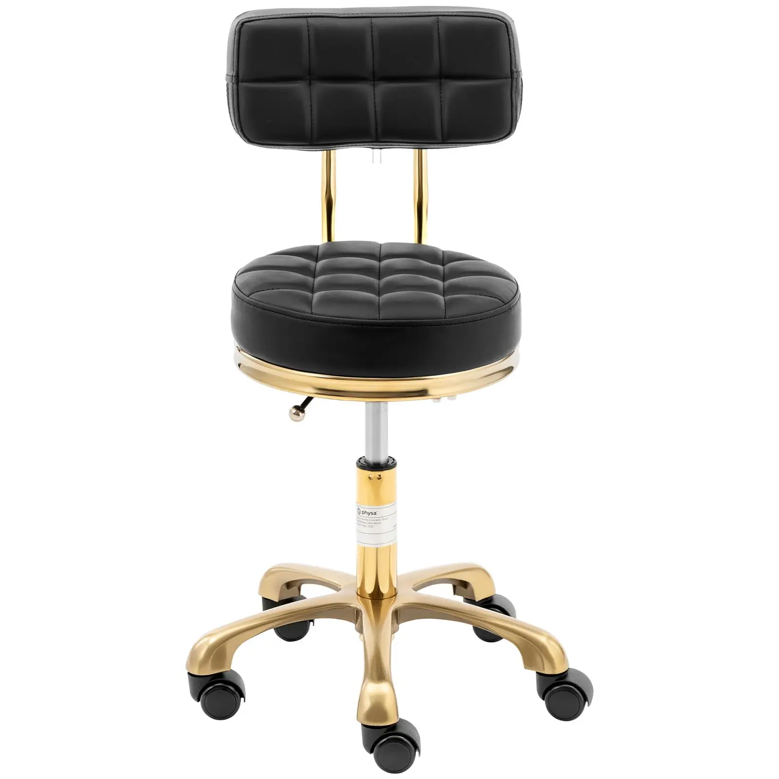 Tabouret à roulette avec dossier - 51 - 66 cm - 150 kg - Noir