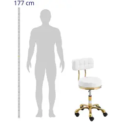 Rolling Stool with Backrest - 51 - 66 cm - 150 kg - white / gold