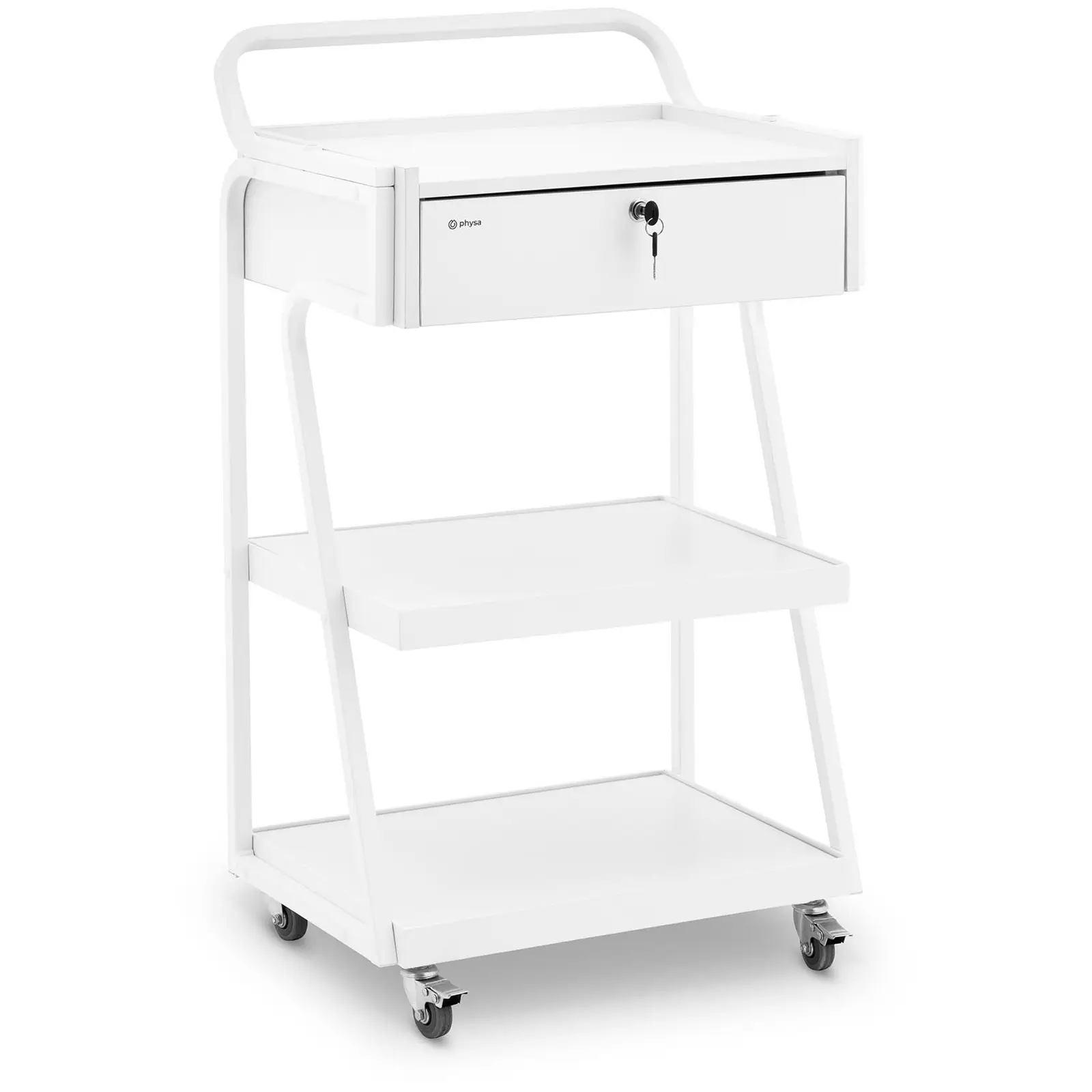 Carrito para cosméticos - 1 cajón con cerradura - 3 estantes - hasta 80 kg - blanco