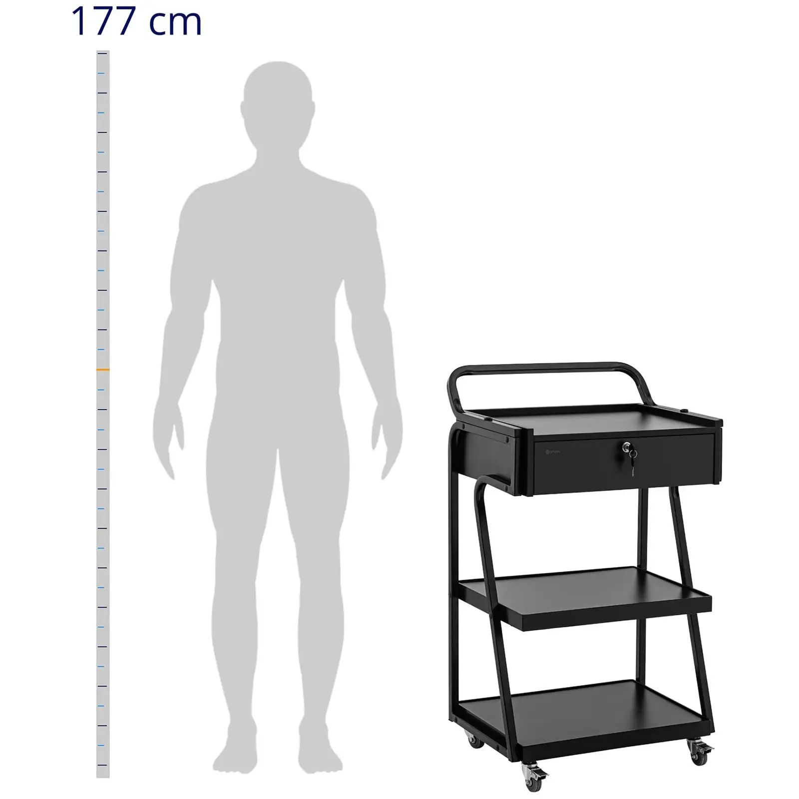 Kosmetický vozík - 1 uzamykatelná zásuvka - počet polic: 3 - max. 80 kg - černý (Nosnost police: 25 kg)