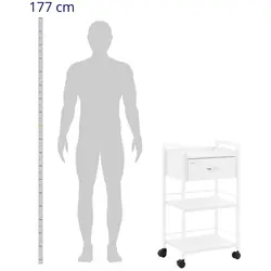 Rullebord med skuffe - 3 hylder - maks. 65 kg - hvidt
