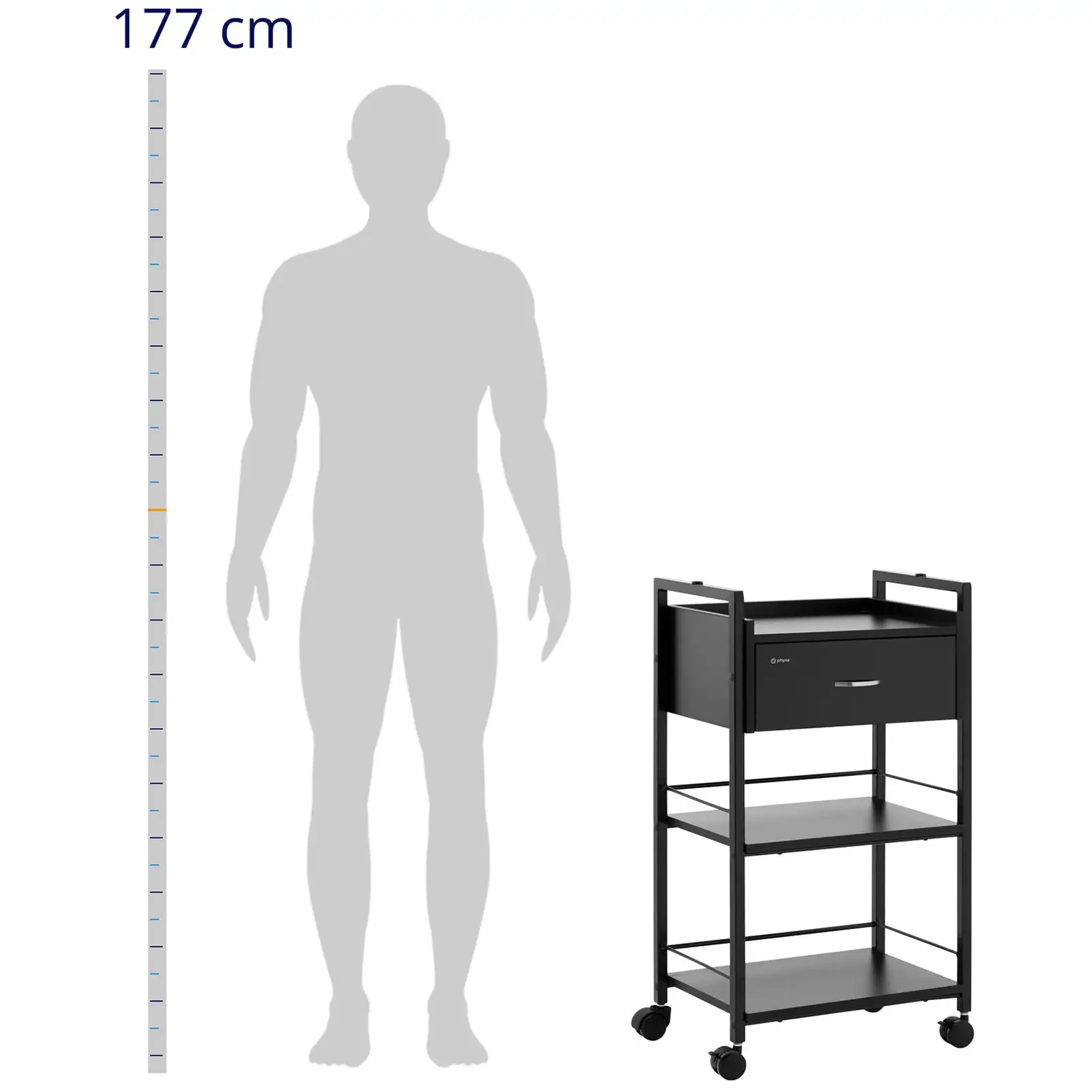 Kosmetický vozík - 1 zásuvka - počet polic: 3 - max. 65 kg - černý (Nosnost police: 20 kg)