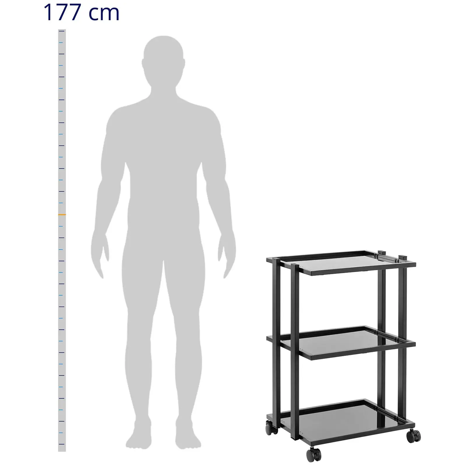 Kozmetický vozík – 3 sklenené police – max. 60 kg – čierny