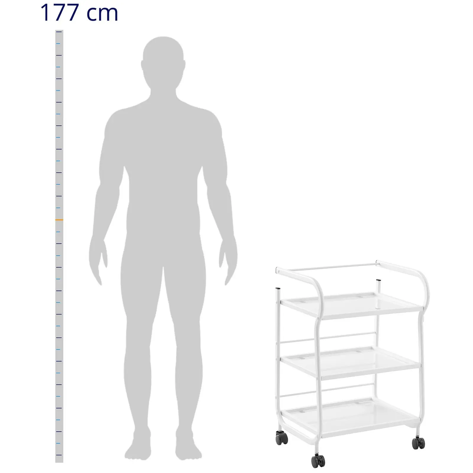 Kosmetický vozík - počet skleněných polic: 3 - 43 x 53 x 80 cm - bílý (Nosnost police: 20 kg)