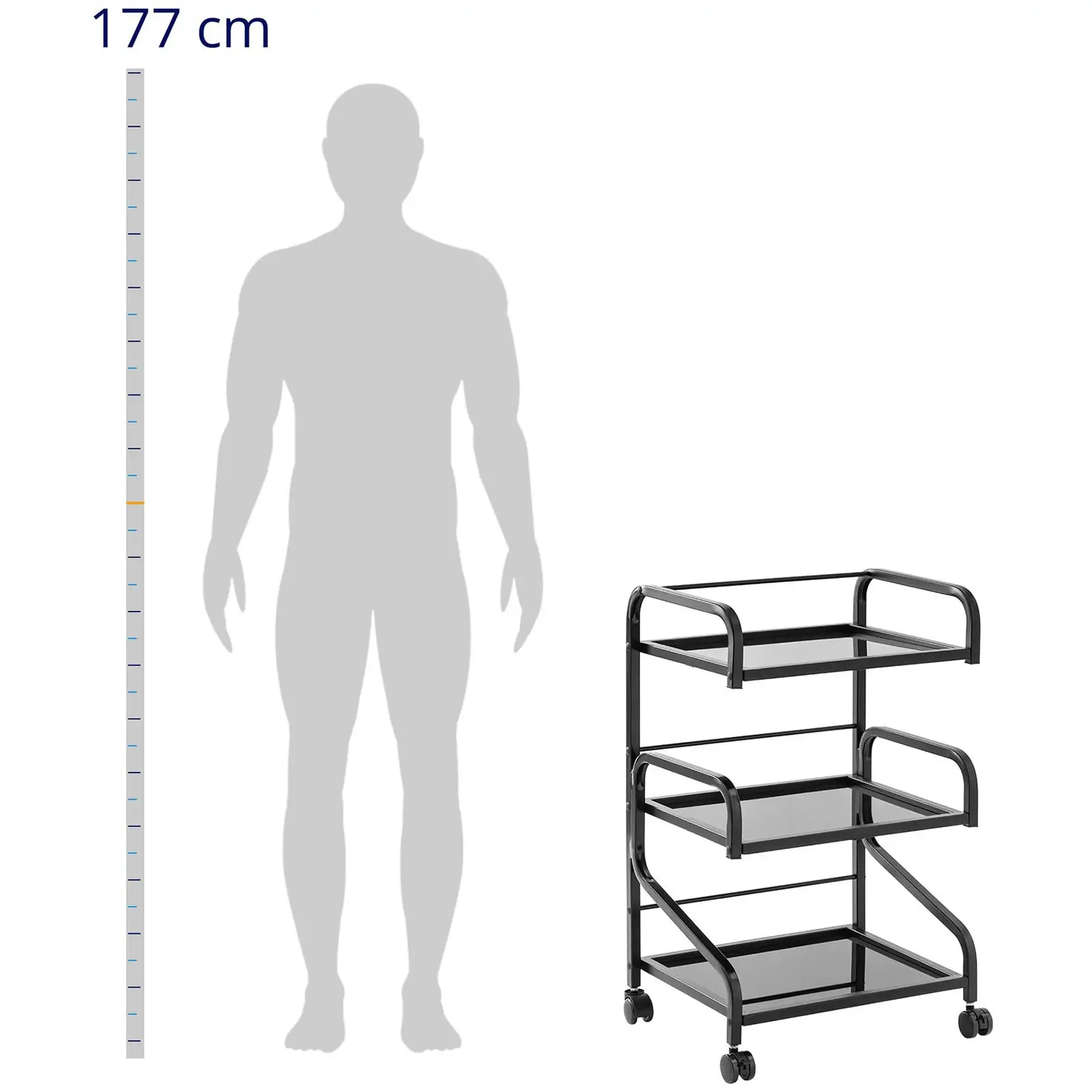 Cosmetica trolley - 3 Glazen leggers - 40 x 50 x 82 cm - Zwart