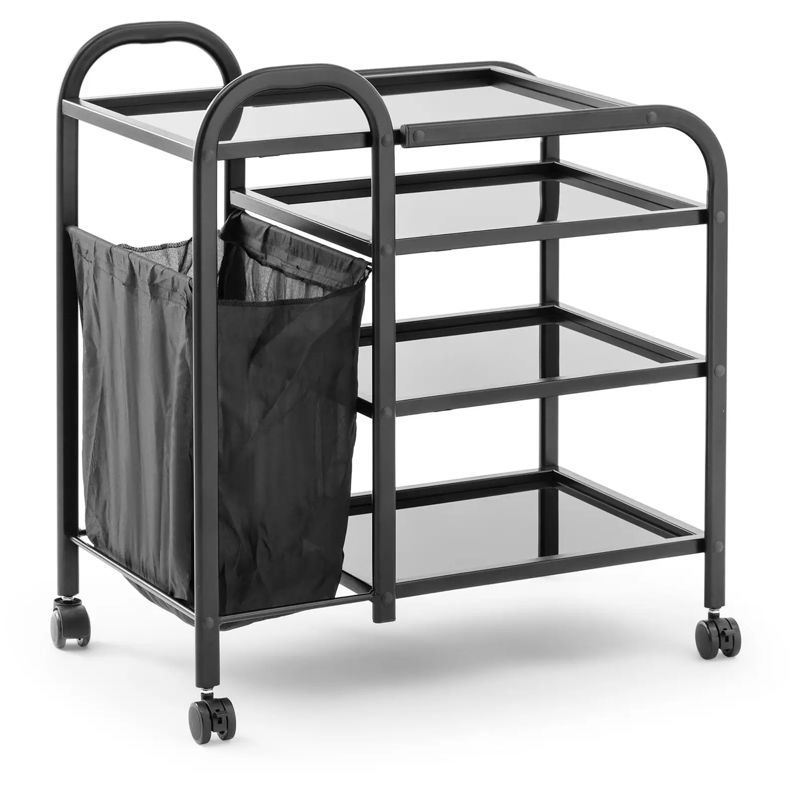 Kosmetický vozík s pytlem na prádlo 5 l 4 skleněné police černý - Kosmetické vozíky physa