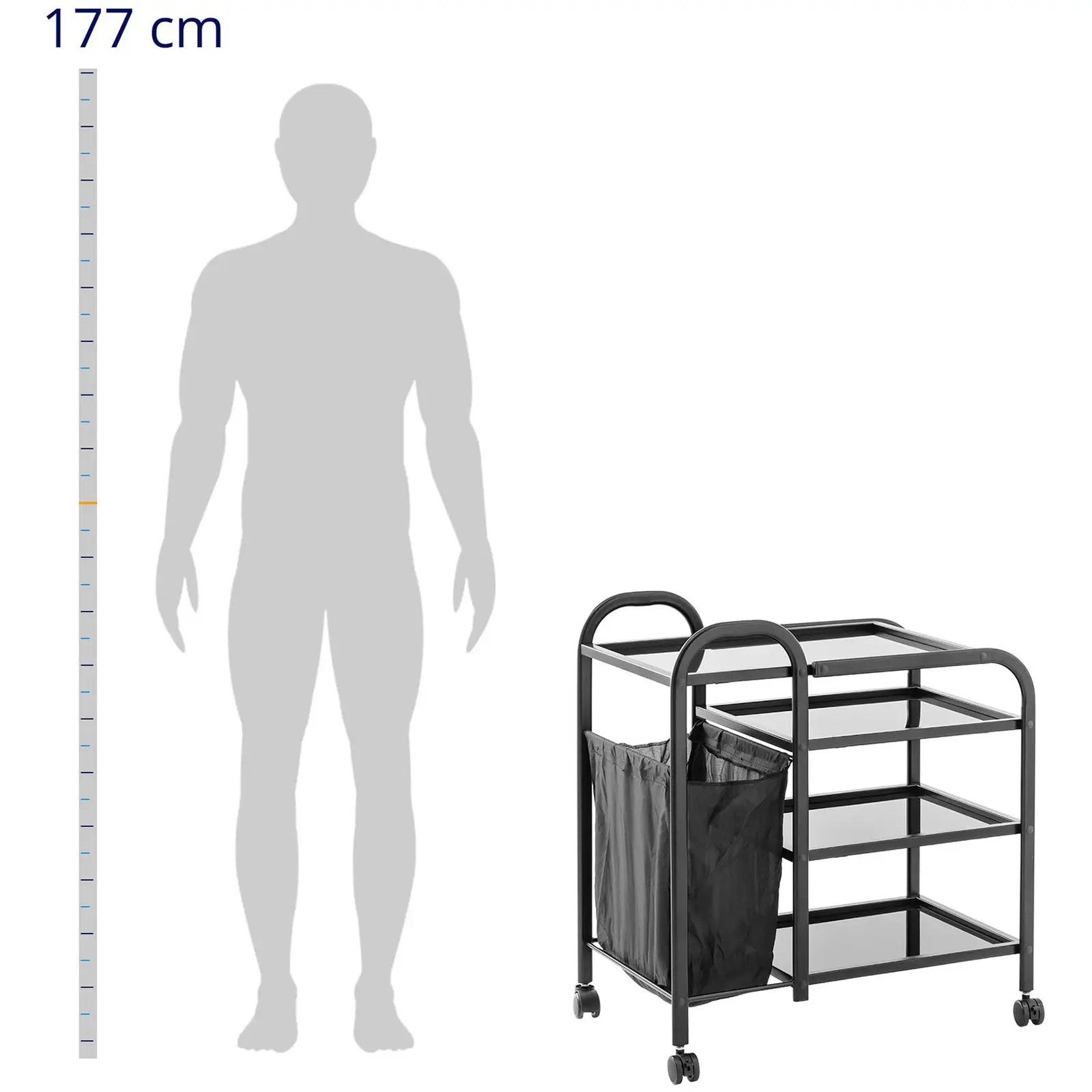 Kosmetikwagen mit Wäschebeutel 5 l - 4 Glasablagen - Schwarz