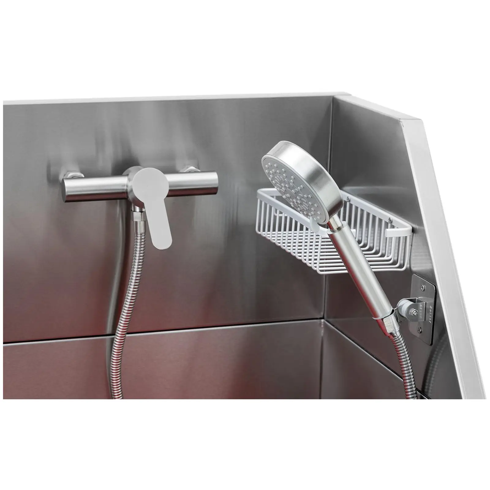Station de lavage pour chien - acier inoxydable - jusqu'à 60 kg - avec marches (Tuyau d'eau: 600 mm)