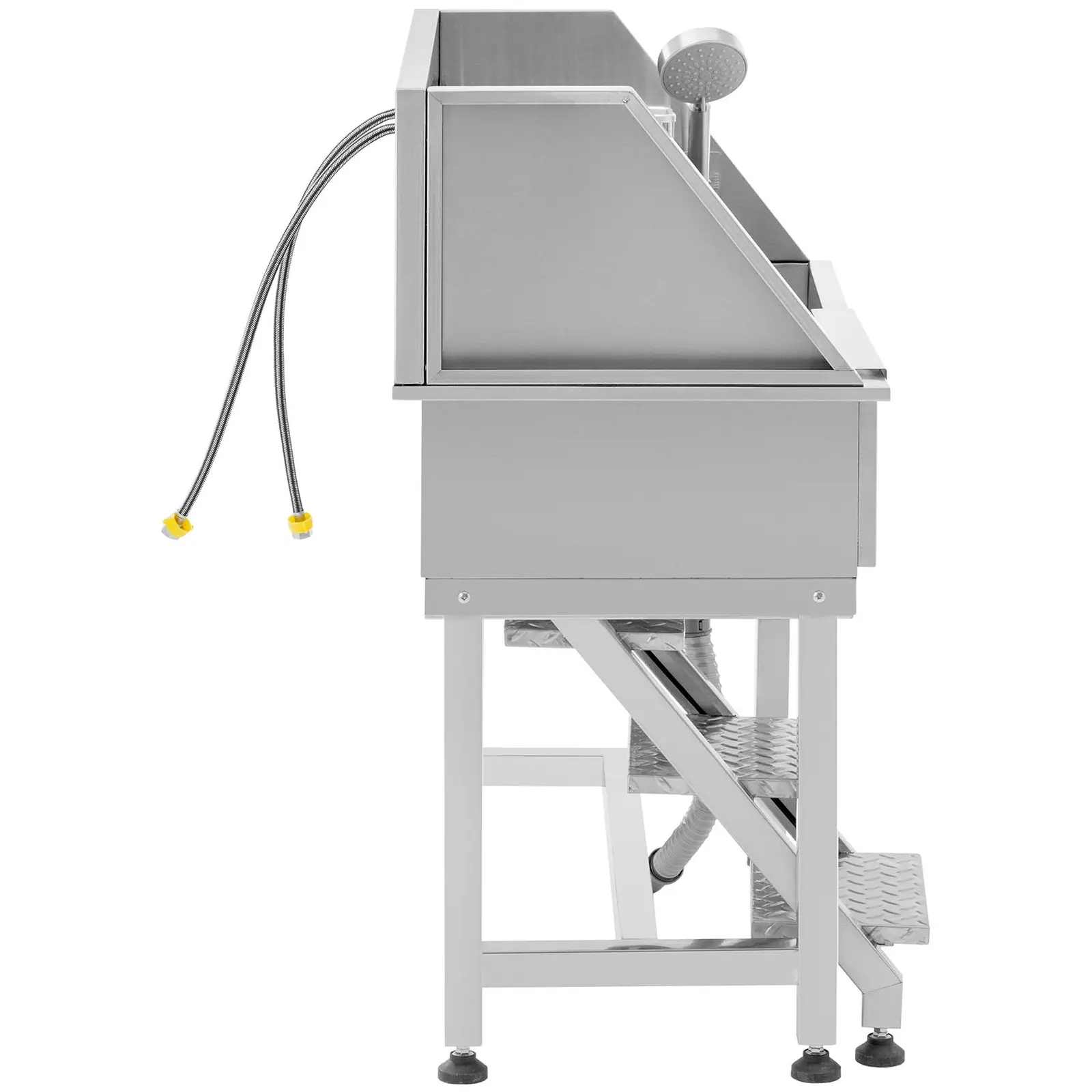 Station de lavage pour chien - acier inoxydable - jusqu'à 60 kg - avec marches (Charge max.: 60 kg)