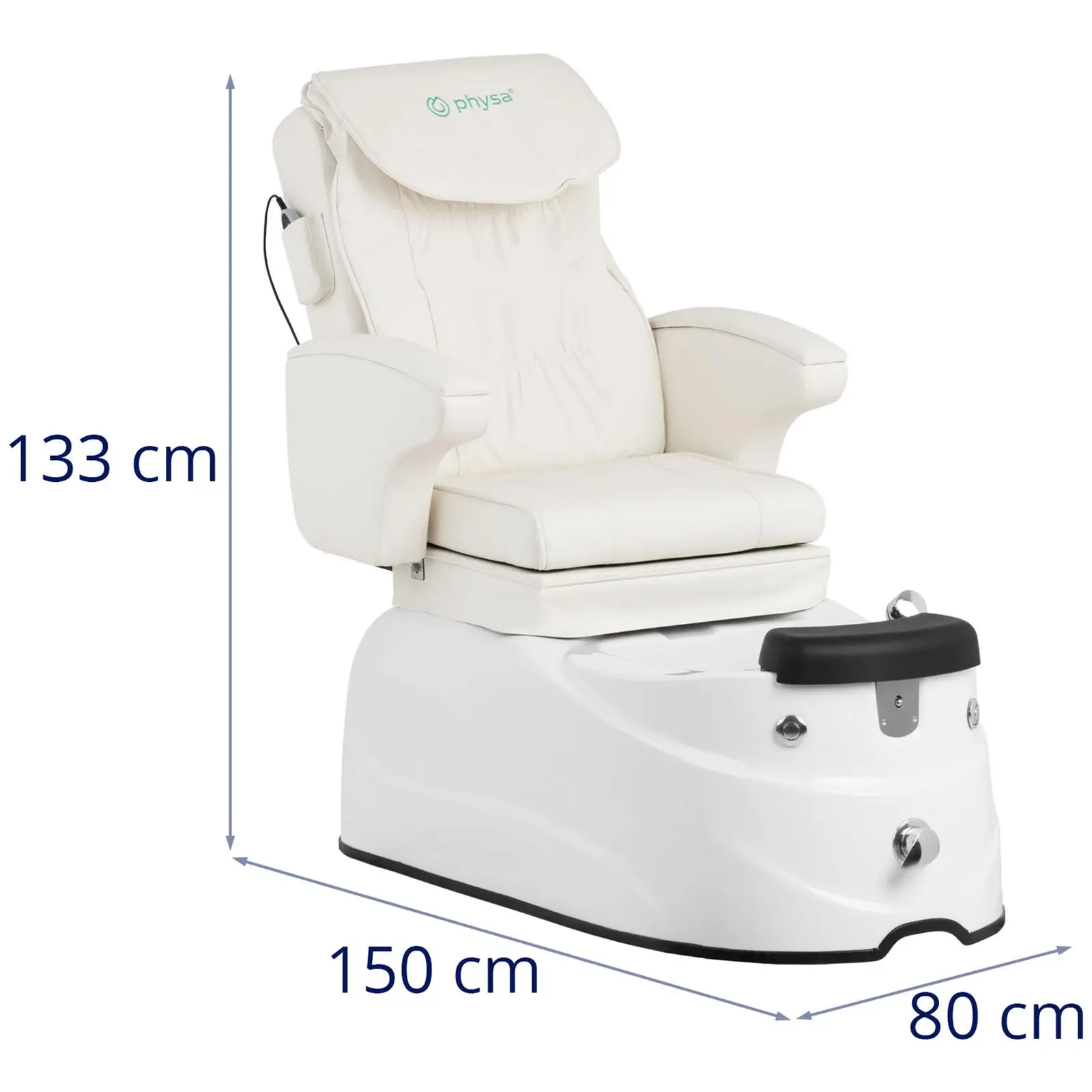 Pedikűrös szék - elektromos - lábkáddal - 105 W - 150 kg - fehér - hát- és nyakmasszázs