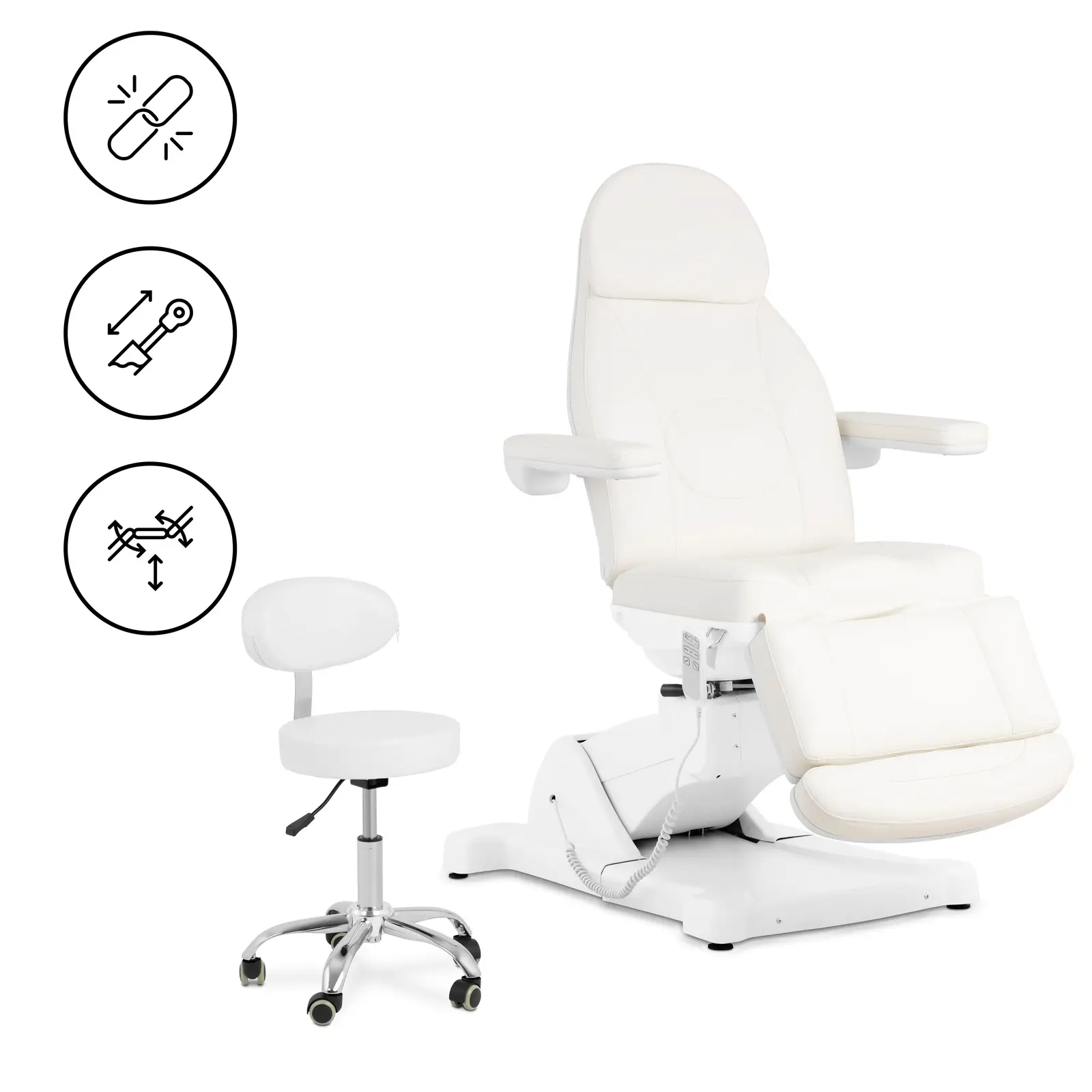 Fauteuil esthétique électrique avec tabouret à roulettes - 350 W - 150 kg chacun - Vert pistache / blanc