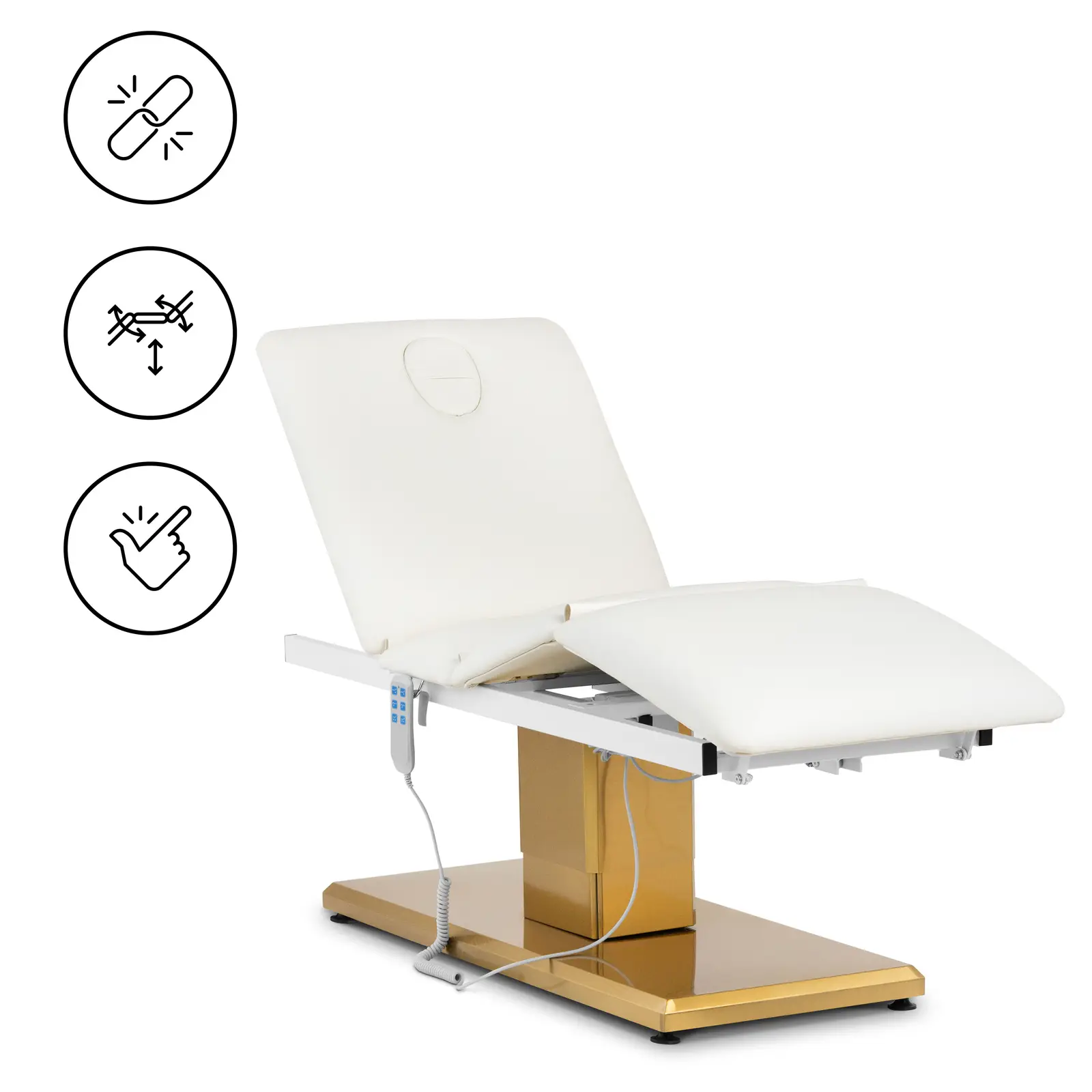 Fauteuil esthétique - 300 W - 190 x 65 x 60 - 73 cm - 200 kg - Blanc / Doré
