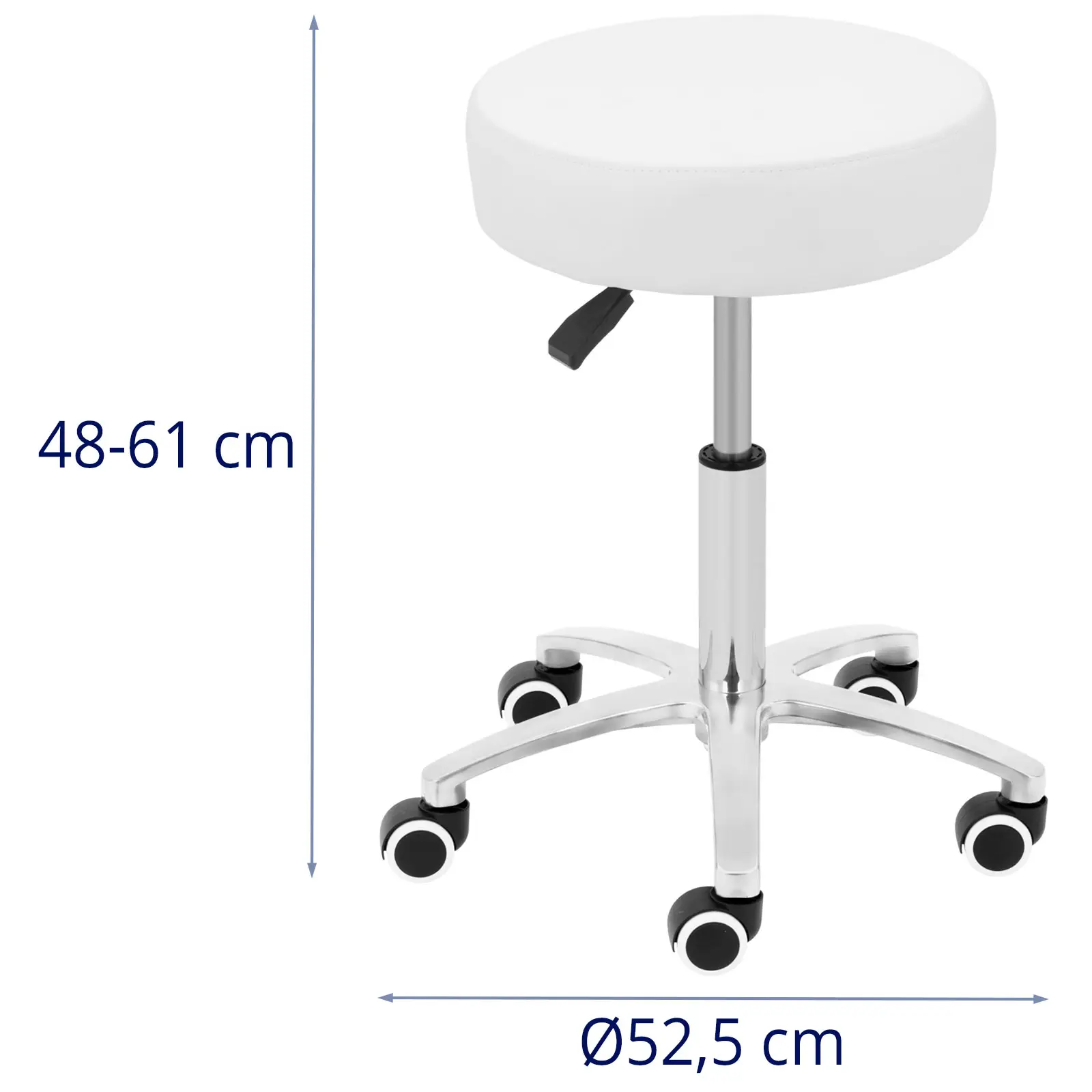 Taburete con ruedas - 48 - 61 cm - 120 kg - blanco