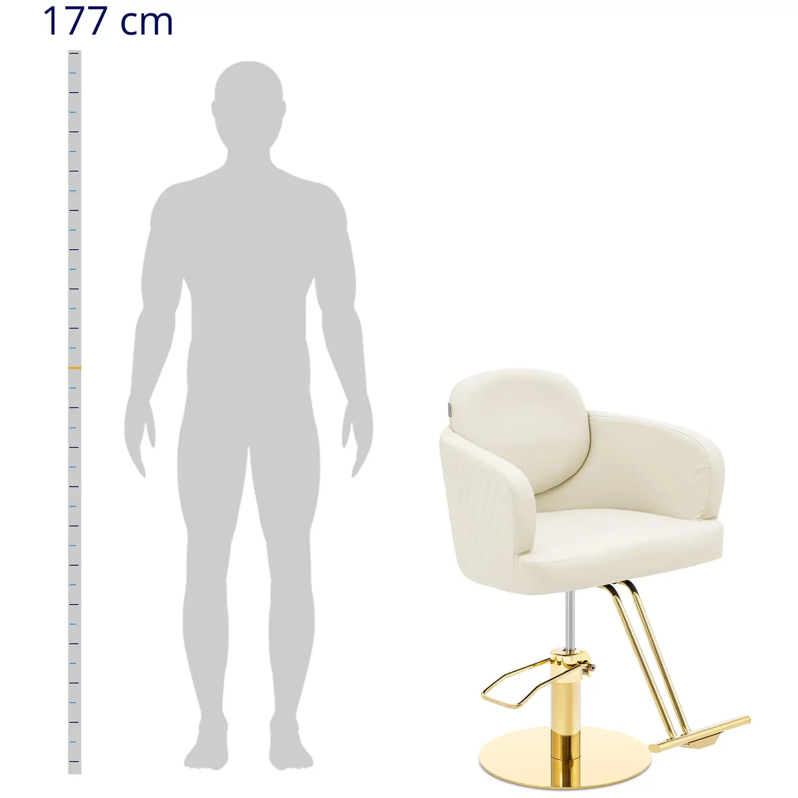Kappersstoel met voetensteun - 870 - 1020 mm - 200 kg - Crème/Goud
