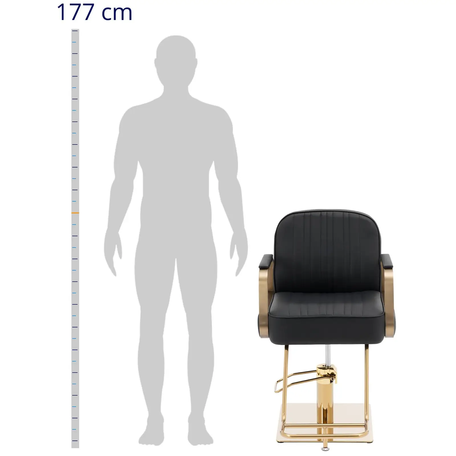 Kadeřnické křeslo s podnožkou - 56–73 cm - 200 kg - černá/zlatá (Výsuvná opěrka hlavy: Ne)