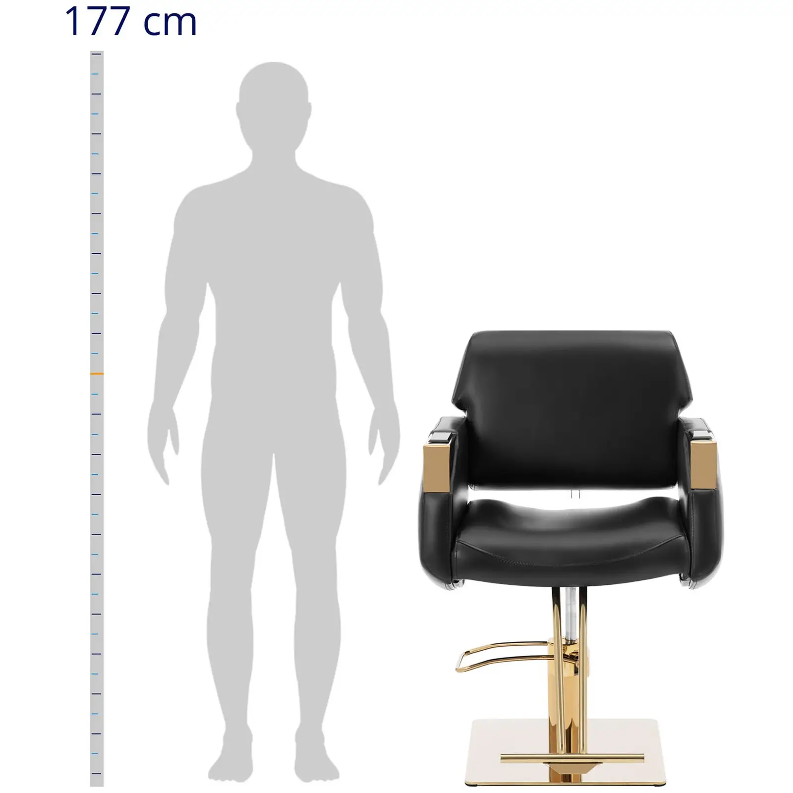 B-zboží Kadeřnické křeslo s podnožkou - 480–630 mm - 200 kg - černá/zlatá (Výsuvná opěrka hlavy: Ne)