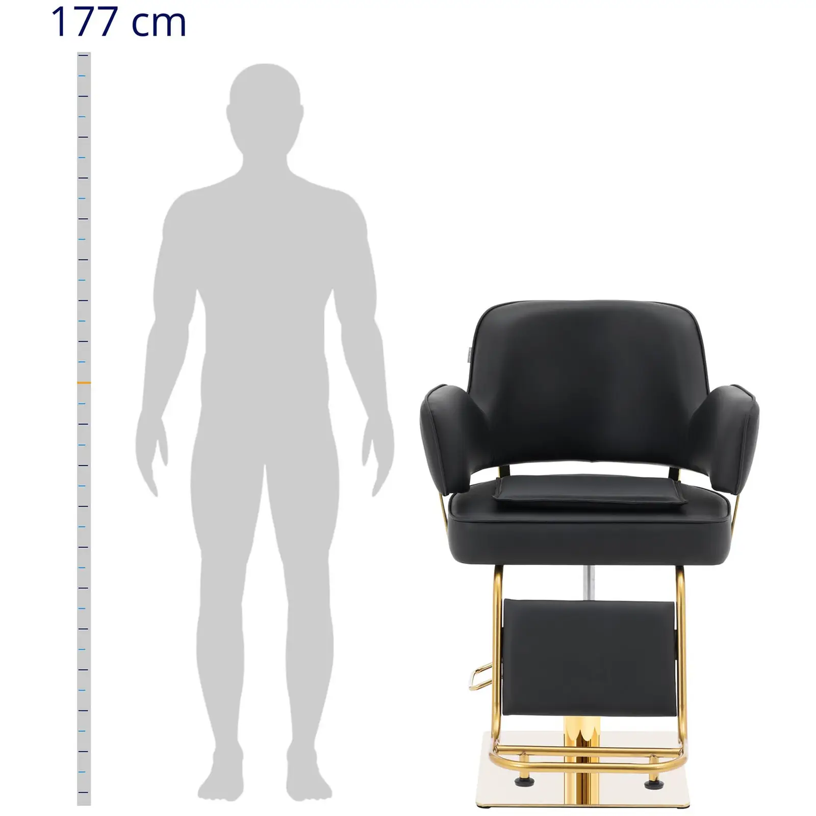 Kadeřnické křeslo s podnožkou - 47–63 cm - 200 kg - černá/zlatá (Výsuvná opěrka hlavy: Ne)